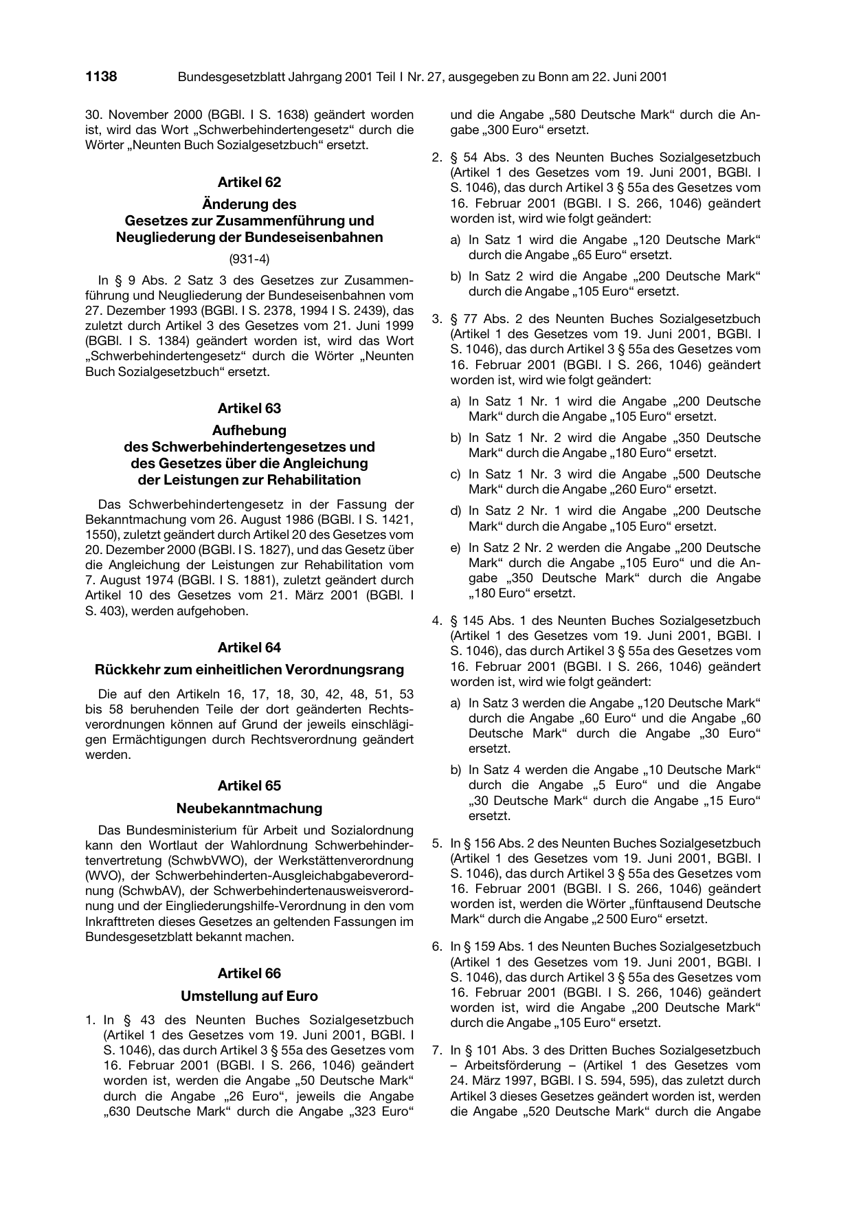 BGBl. 2001, Seite 1138 — Originalseite als Abbildung