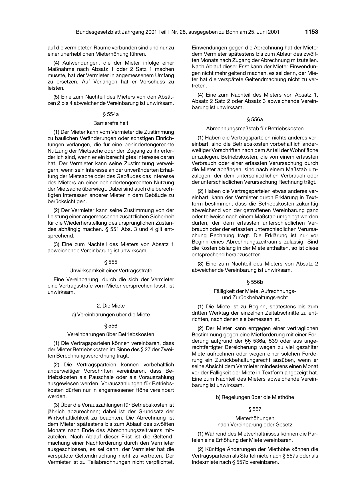 BGBl. 2001, Seite 1153 — Originalseite als Abbildung