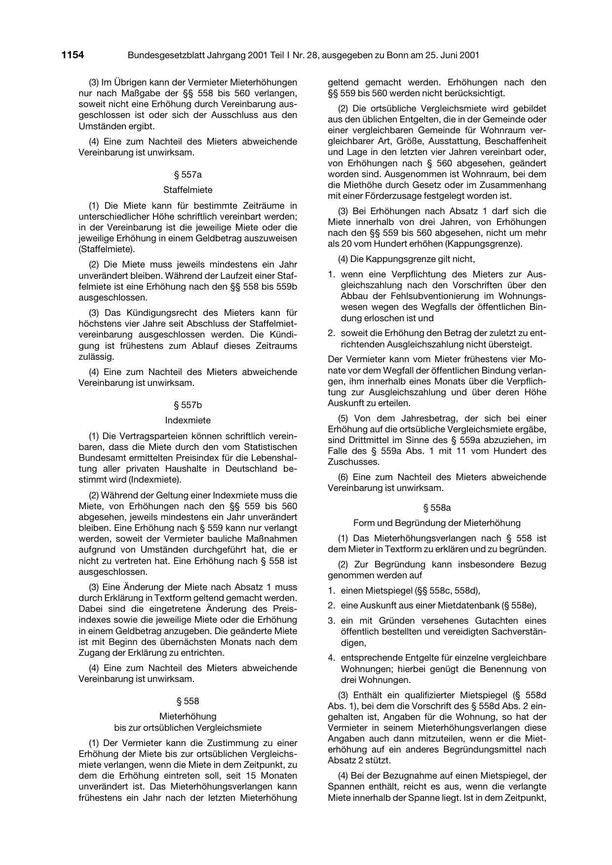 BGBl. 2001, Seite 1154 — Originalseite als Abbildung