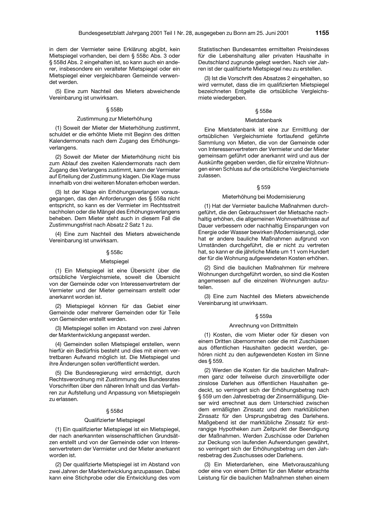 BGBl. 2001, Seite 1155 — Originalseite als Abbildung