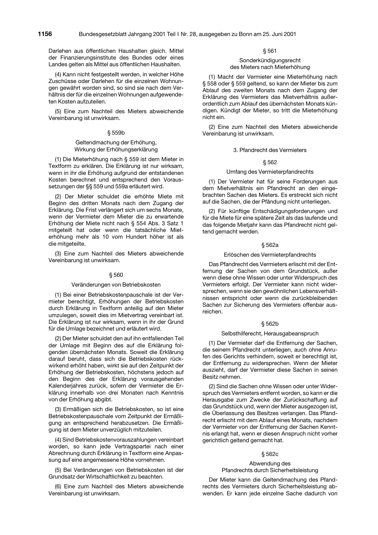 BGBl. 2001, Seite 1156 — Originalseite als Abbildung