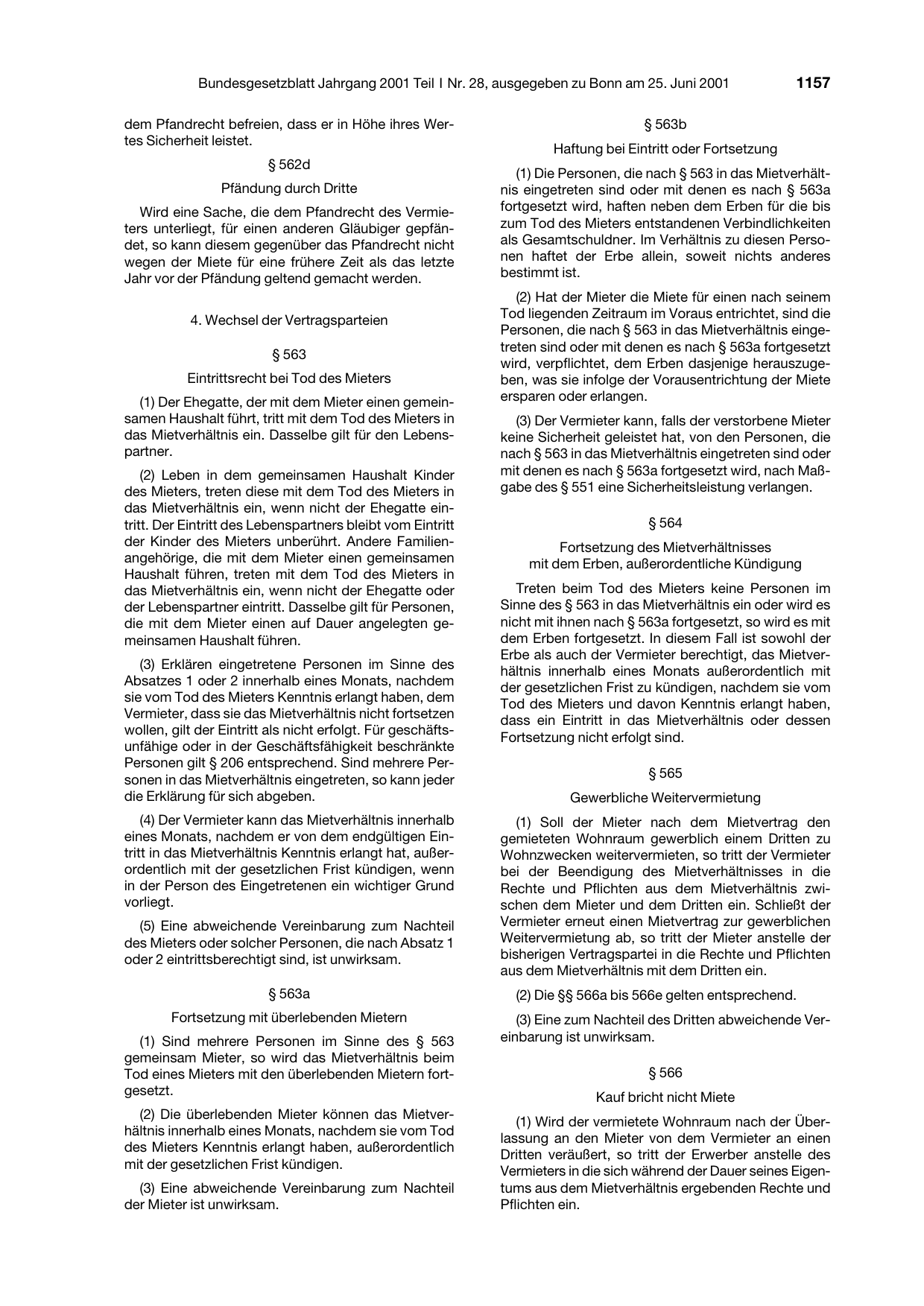 BGBl. 2001, Seite 1157 — Originalseite als Abbildung