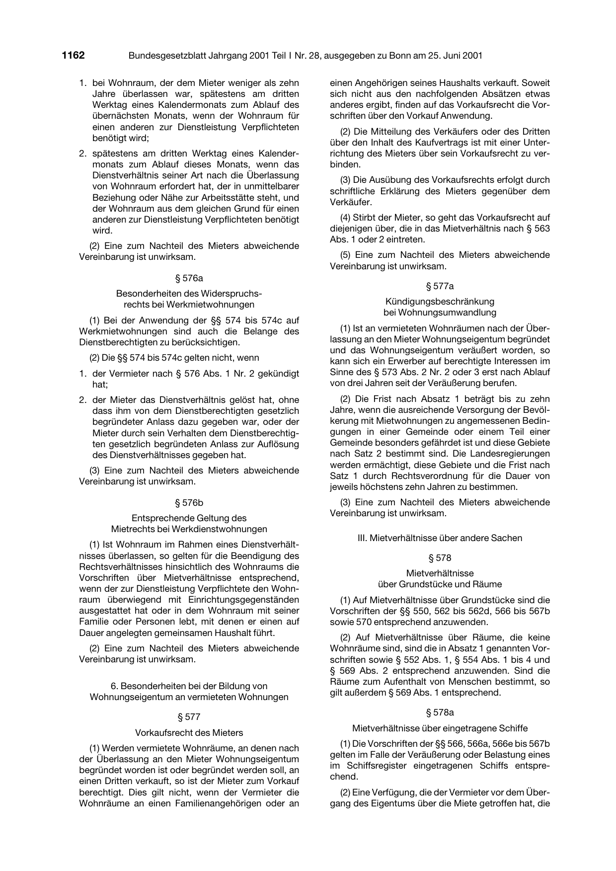 BGBl. 2001, Seite 1162 — Originalseite als Abbildung