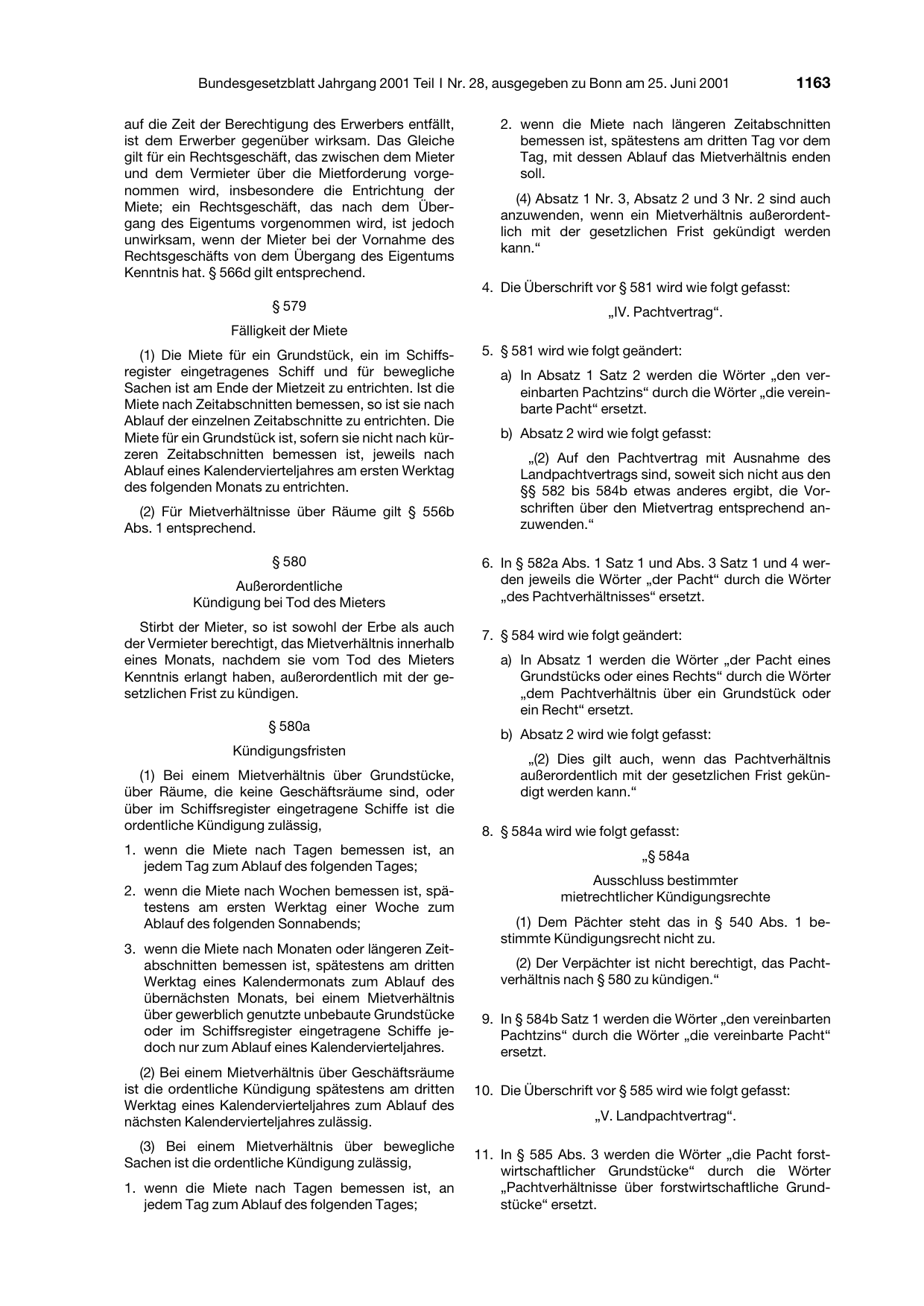 BGBl. 2001, Seite 1163 — Originalseite als Abbildung