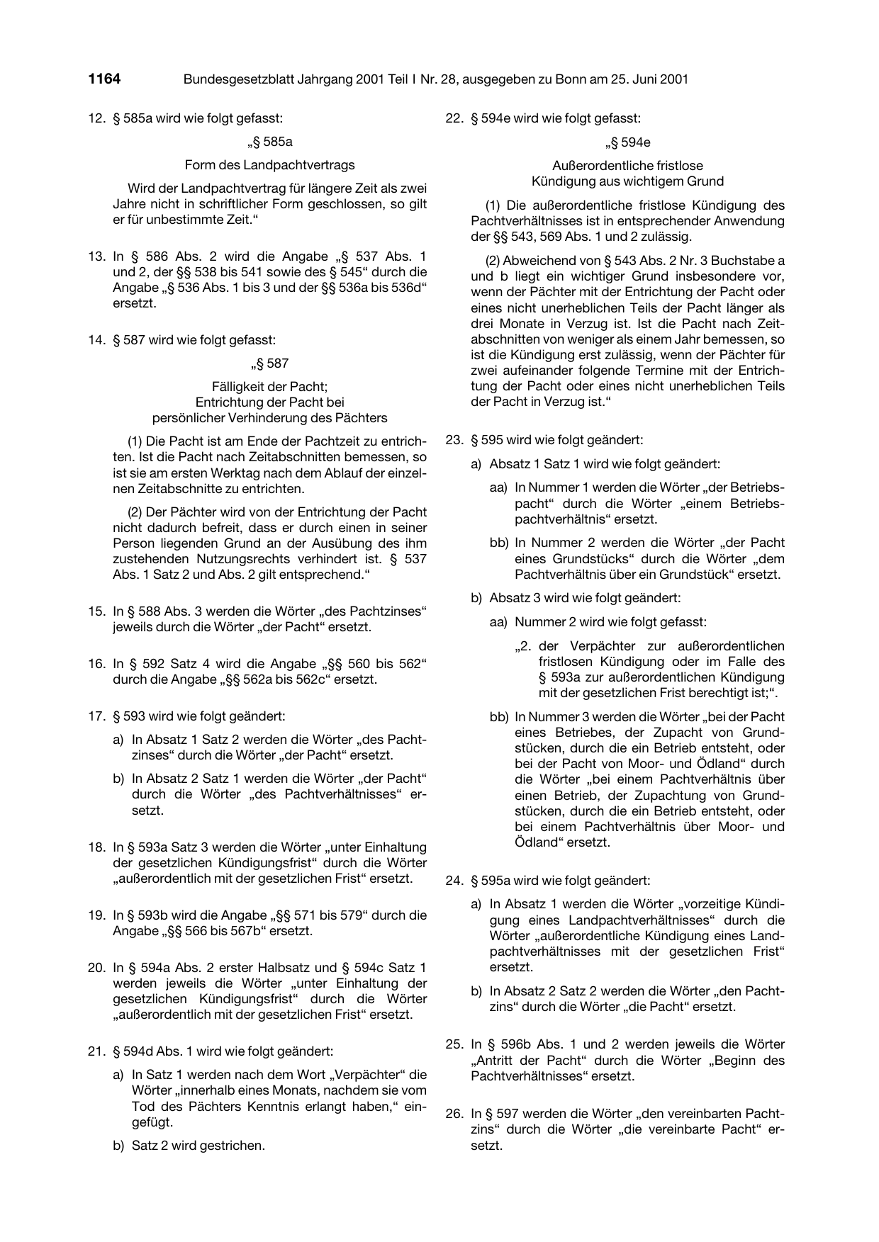 BGBl. 2001, Seite 1164 — Originalseite als Abbildung