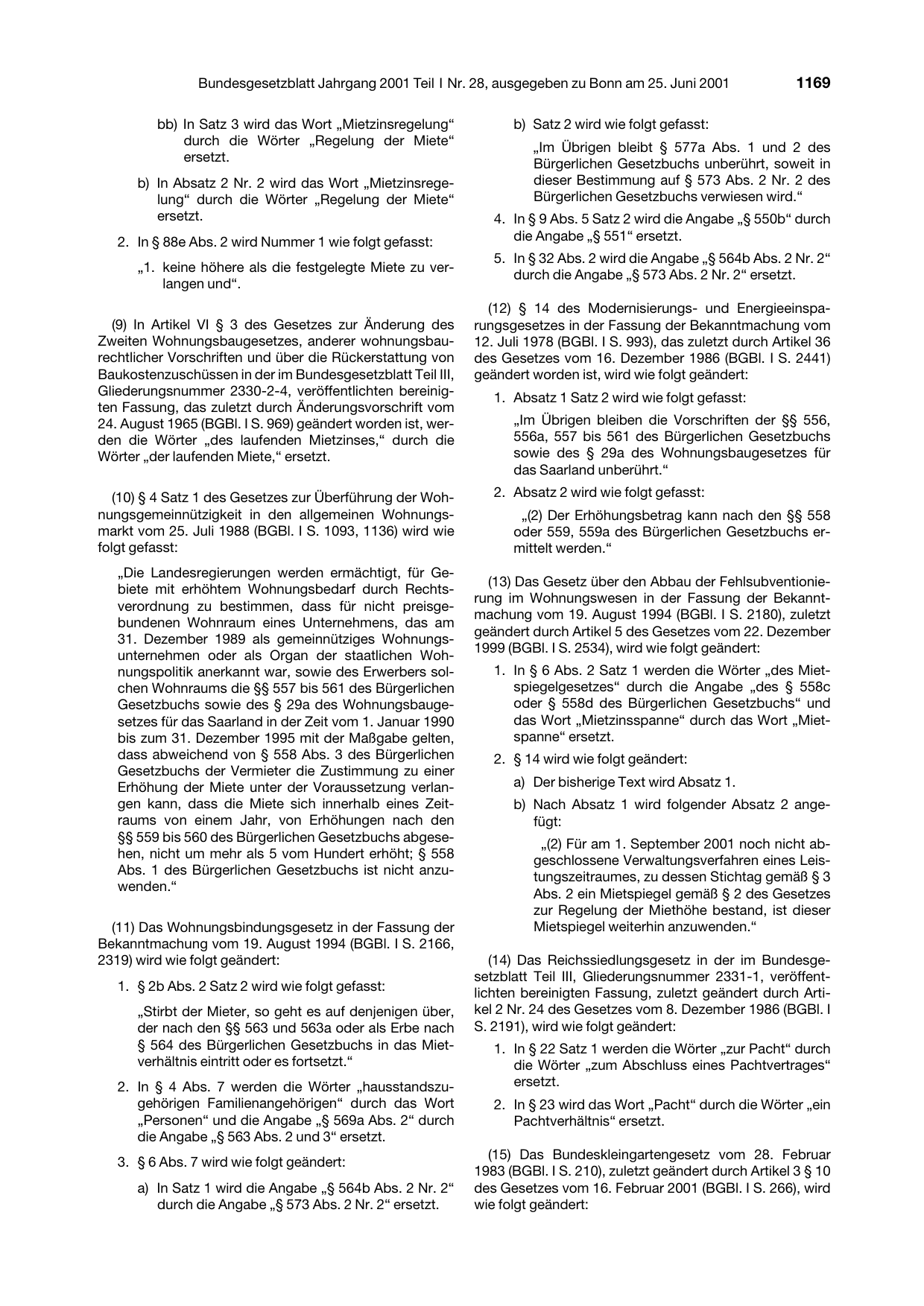 BGBl. 2001, Seite 1169 — Originalseite als Abbildung