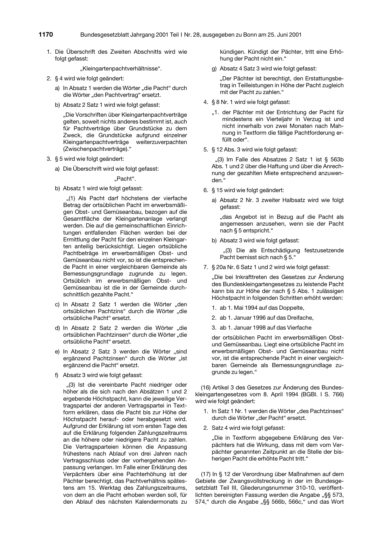 BGBl. 2001, Seite 1170 — Originalseite als Abbildung