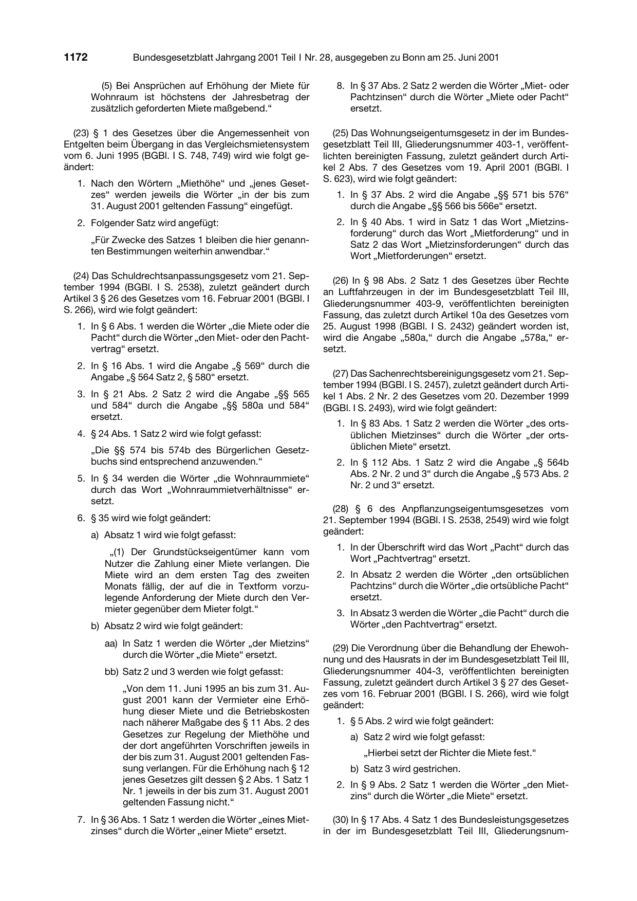 BGBl. 2001, Seite 1172 — Originalseite als Abbildung