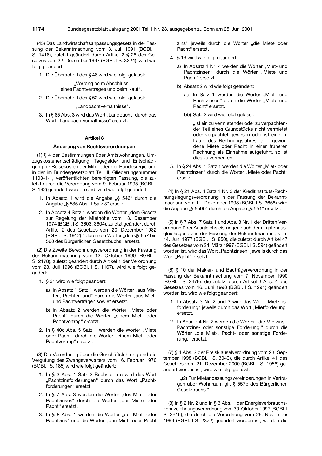 BGBl. 2001, Seite 1174 — Originalseite als Abbildung