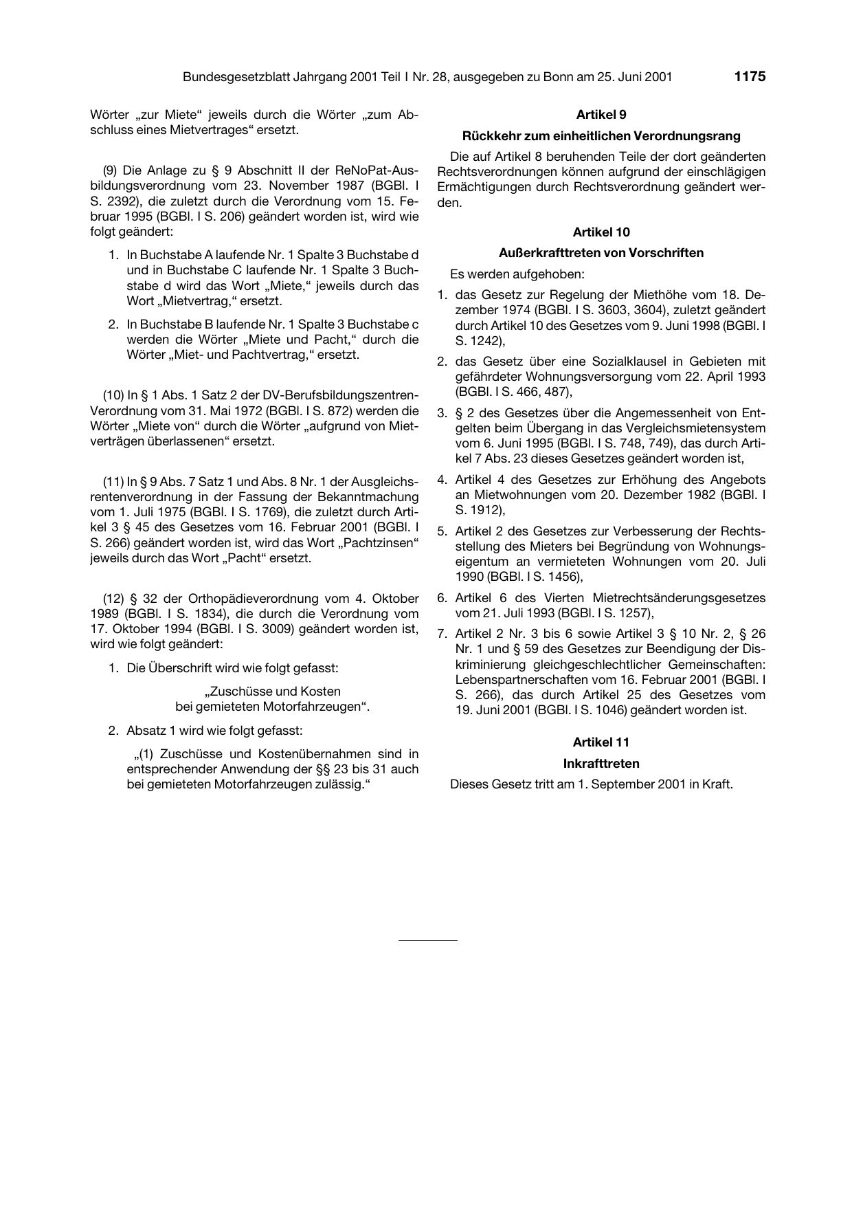 BGBl. 2001, Seite 1175 — Originalseite als Abbildung