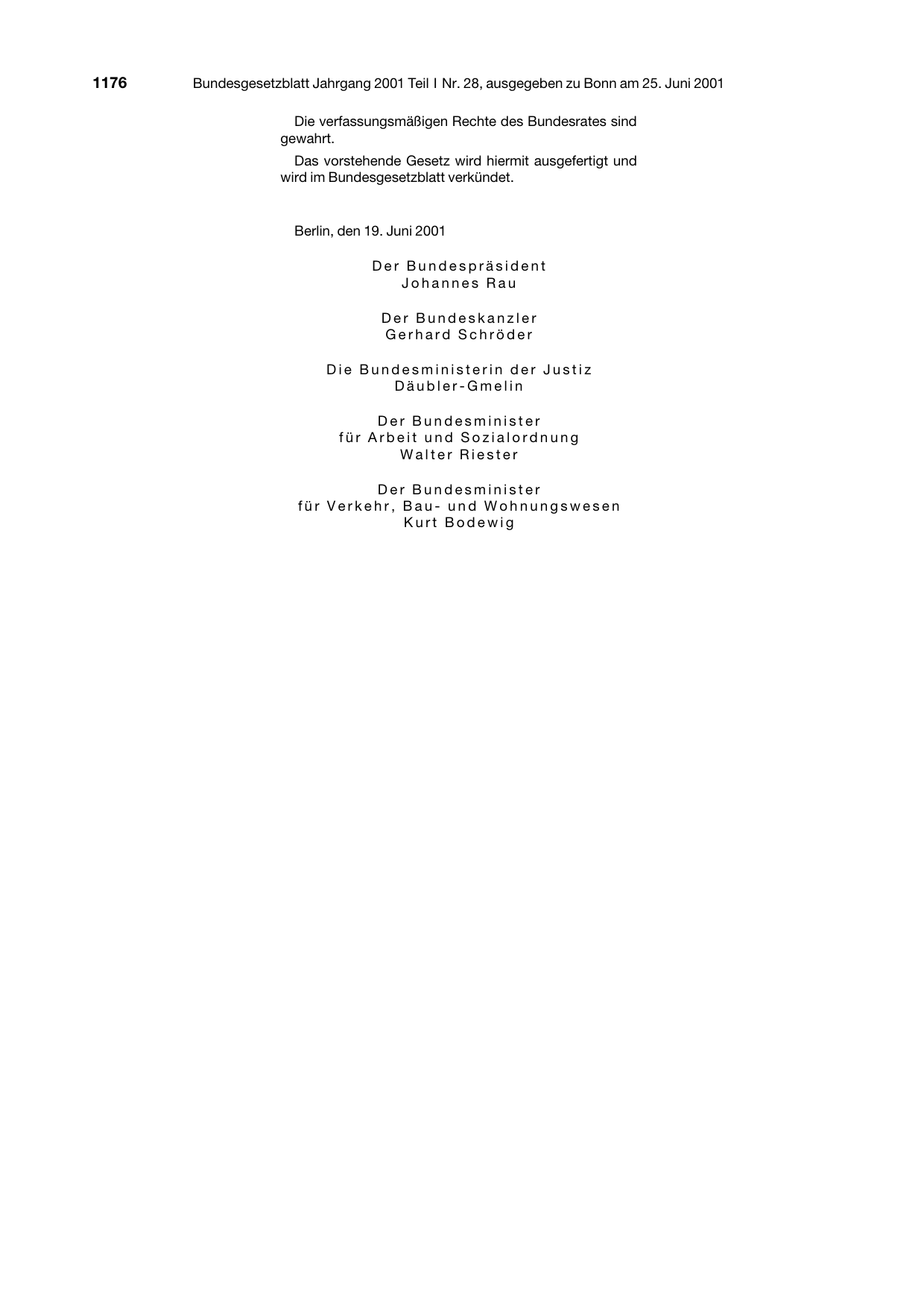 BGBl. 2001, Seite 1176 — Originalseite als Abbildung