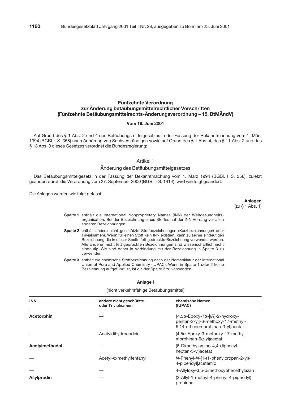 BGBl. 2001, Seite 1180 — Originalseite als Abbildung