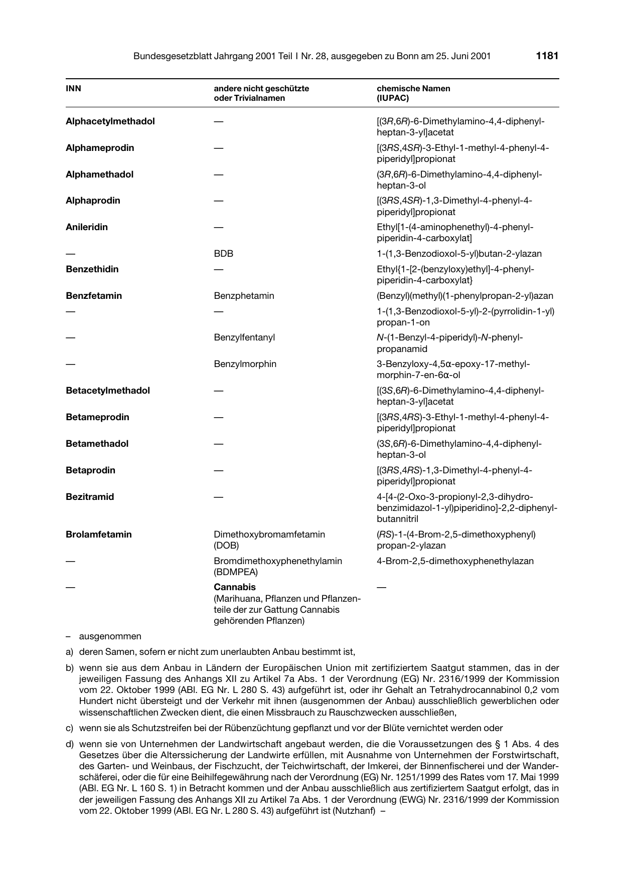 BGBl. 2001, Seite 1181 — Originalseite als Abbildung