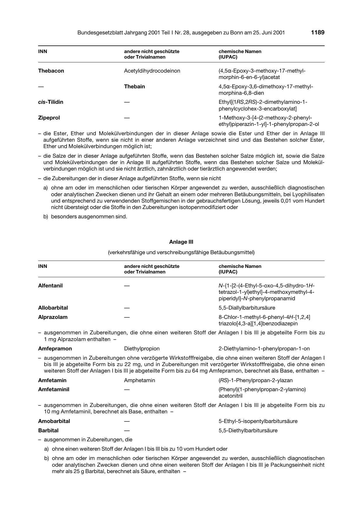 BGBl. 2001, Seite 1189 — Originalseite als Abbildung