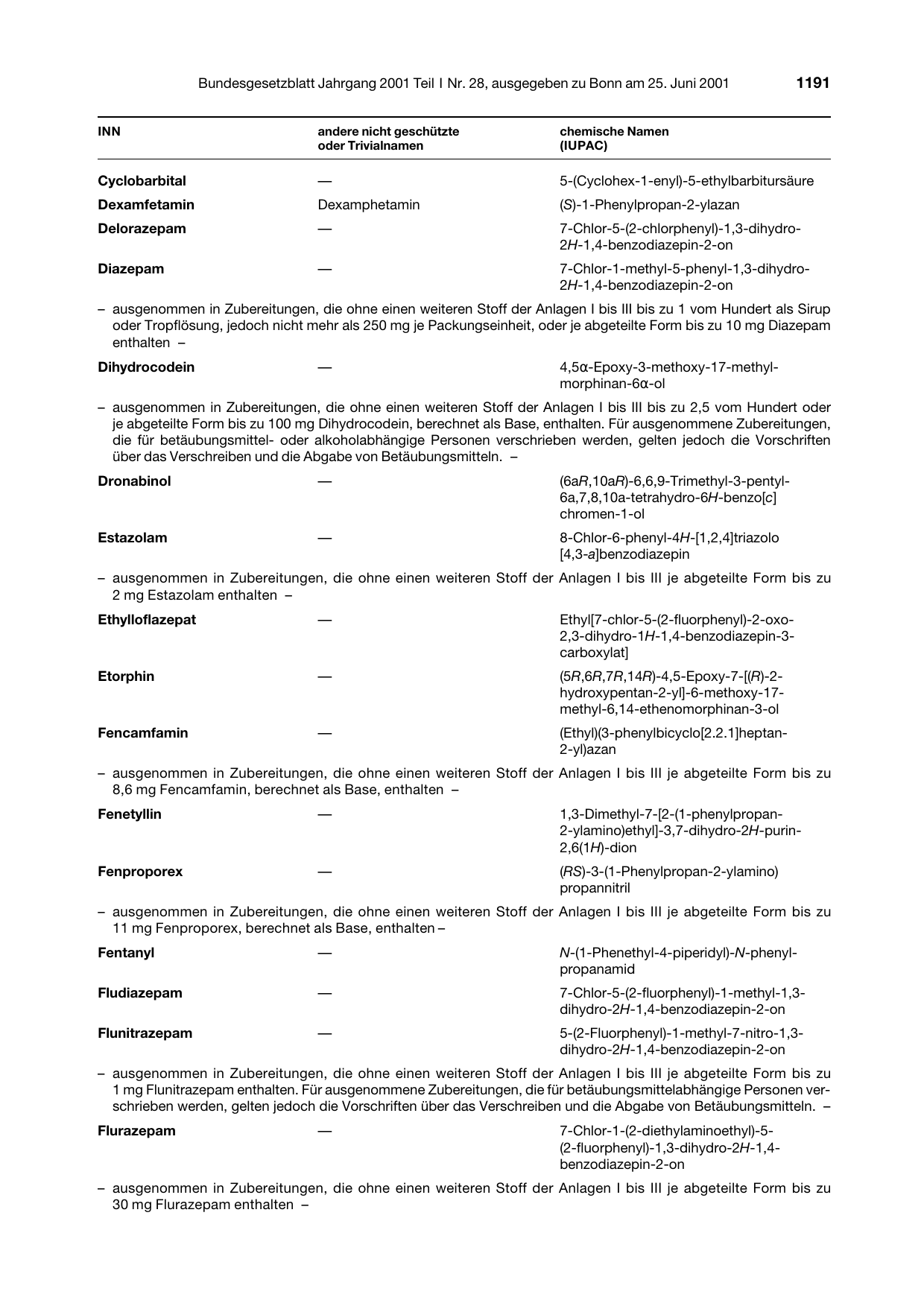 BGBl. 2001, Seite 1191 — Originalseite als Abbildung