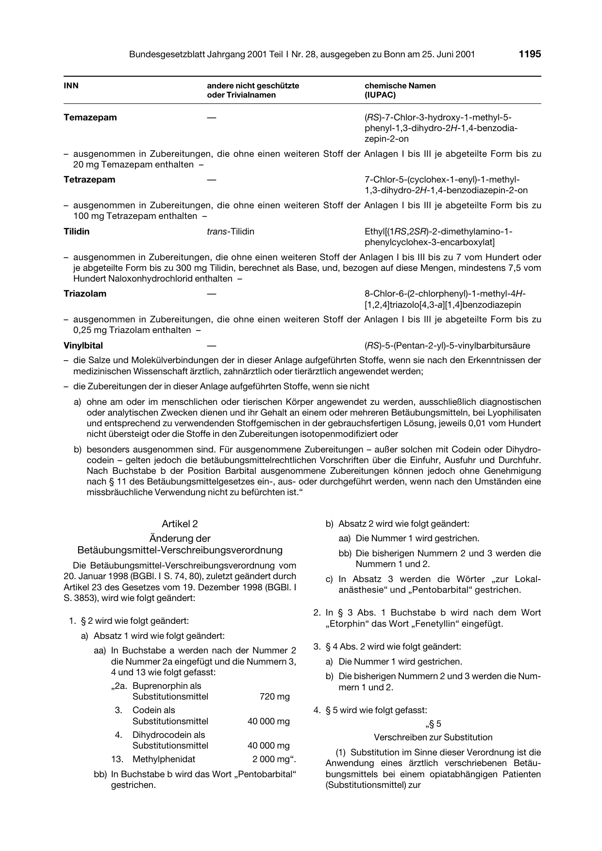 BGBl. 2001, Seite 1195 — Originalseite als Abbildung