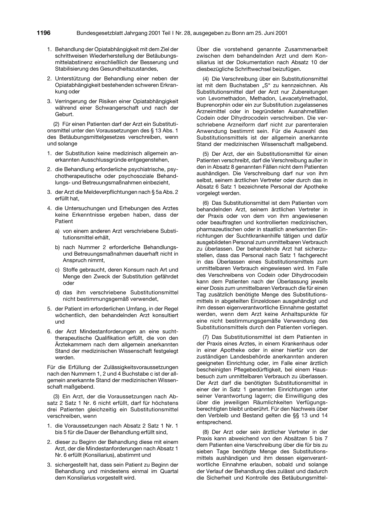 BGBl. 2001, Seite 1196 — Originalseite als Abbildung
