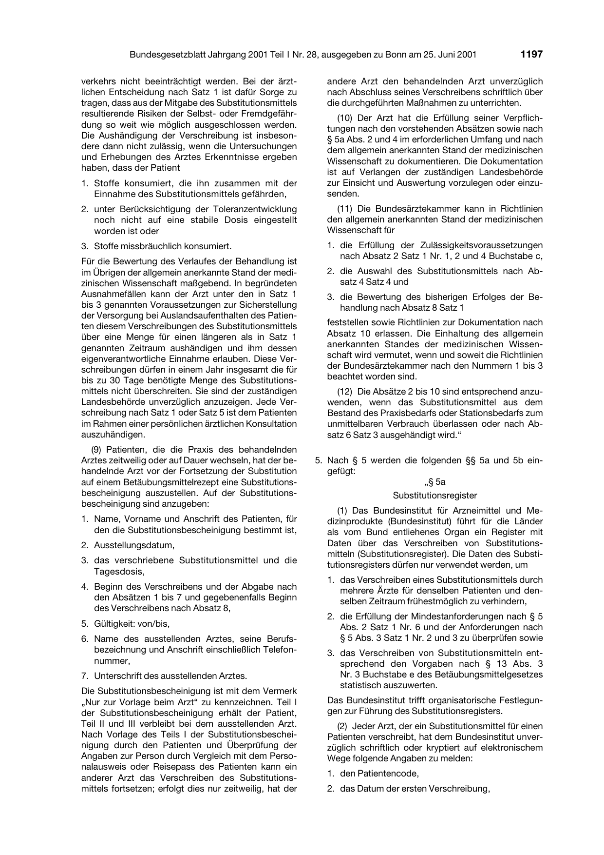 BGBl. 2001, Seite 1197 — Originalseite als Abbildung
