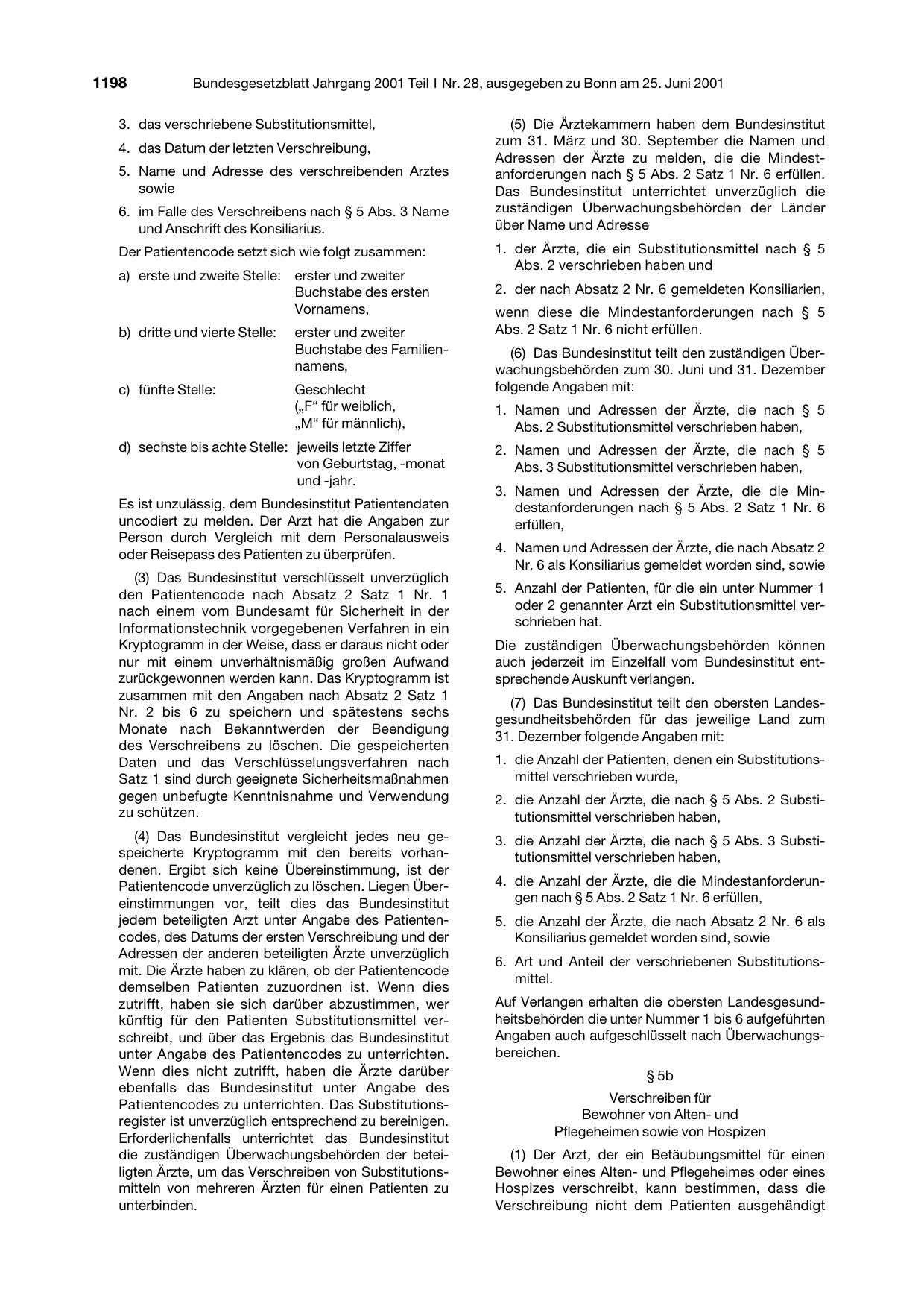BGBl. 2001, Seite 1198 — Originalseite als Abbildung