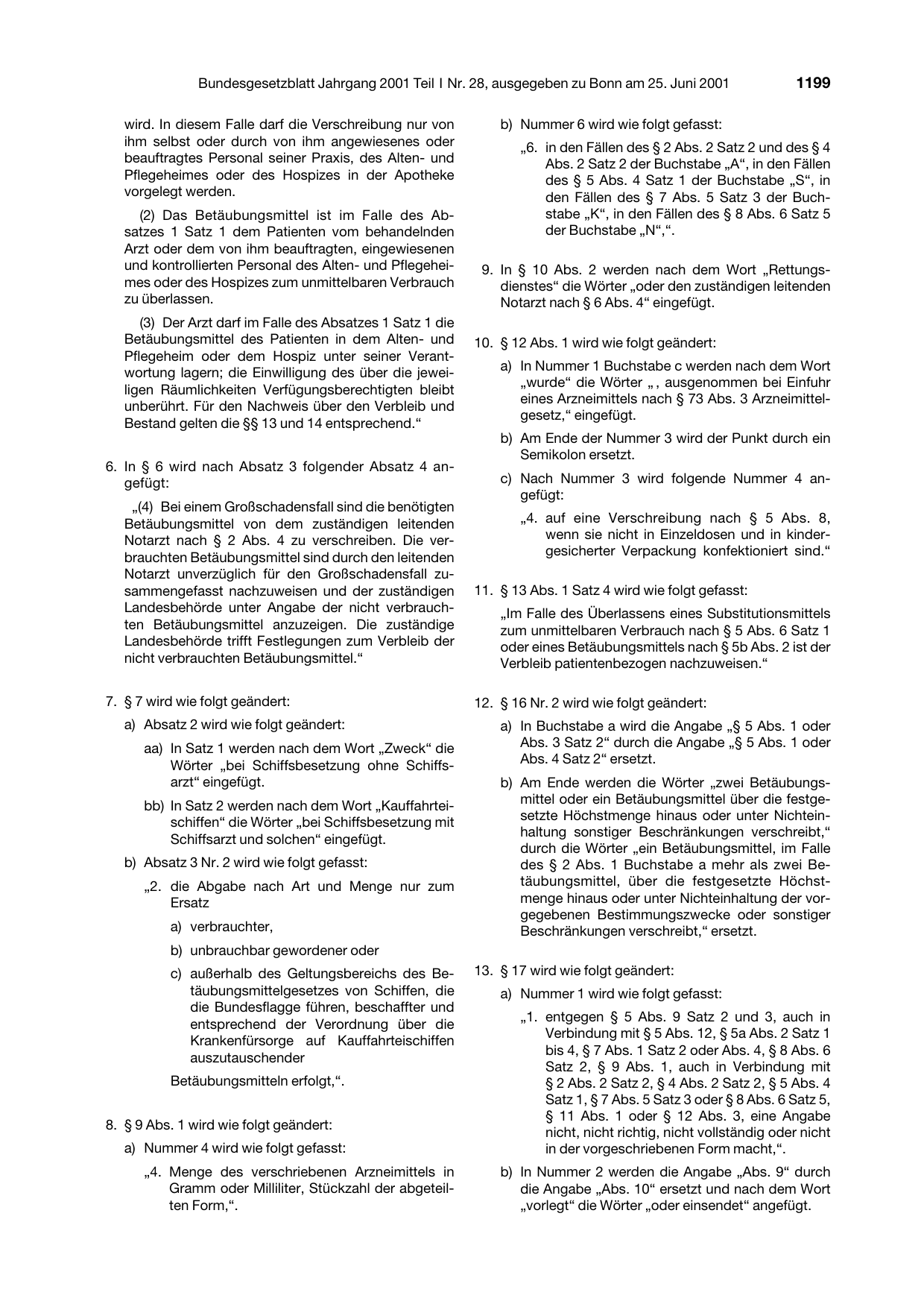 BGBl. 2001, Seite 1199 — Originalseite als Abbildung