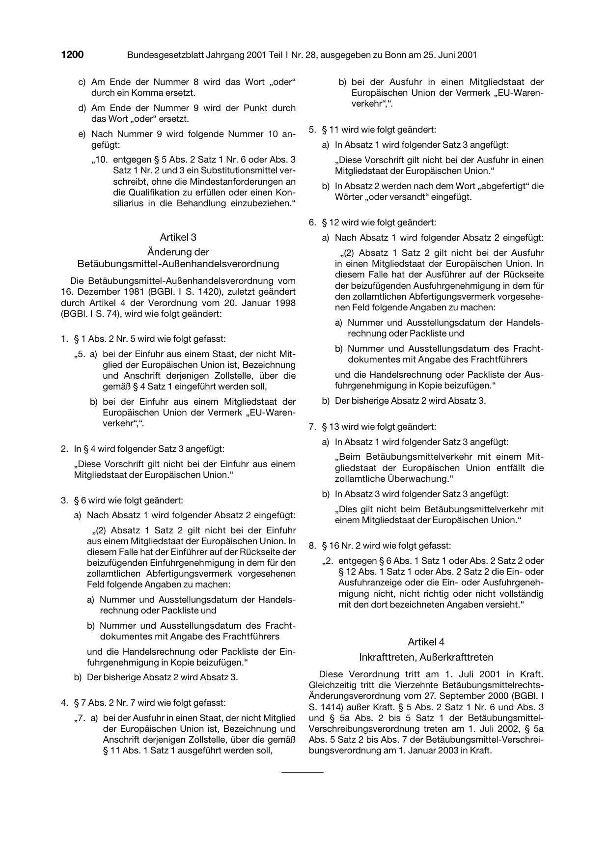 BGBl. 2001, Seite 1200 — Originalseite als Abbildung