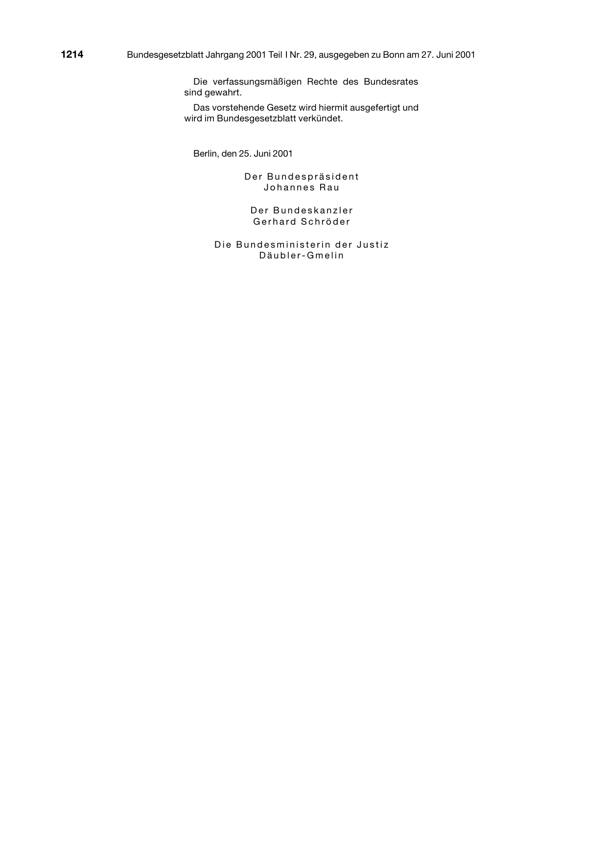 BGBl. 2001, Seite 1214 — Originalseite als Abbildung