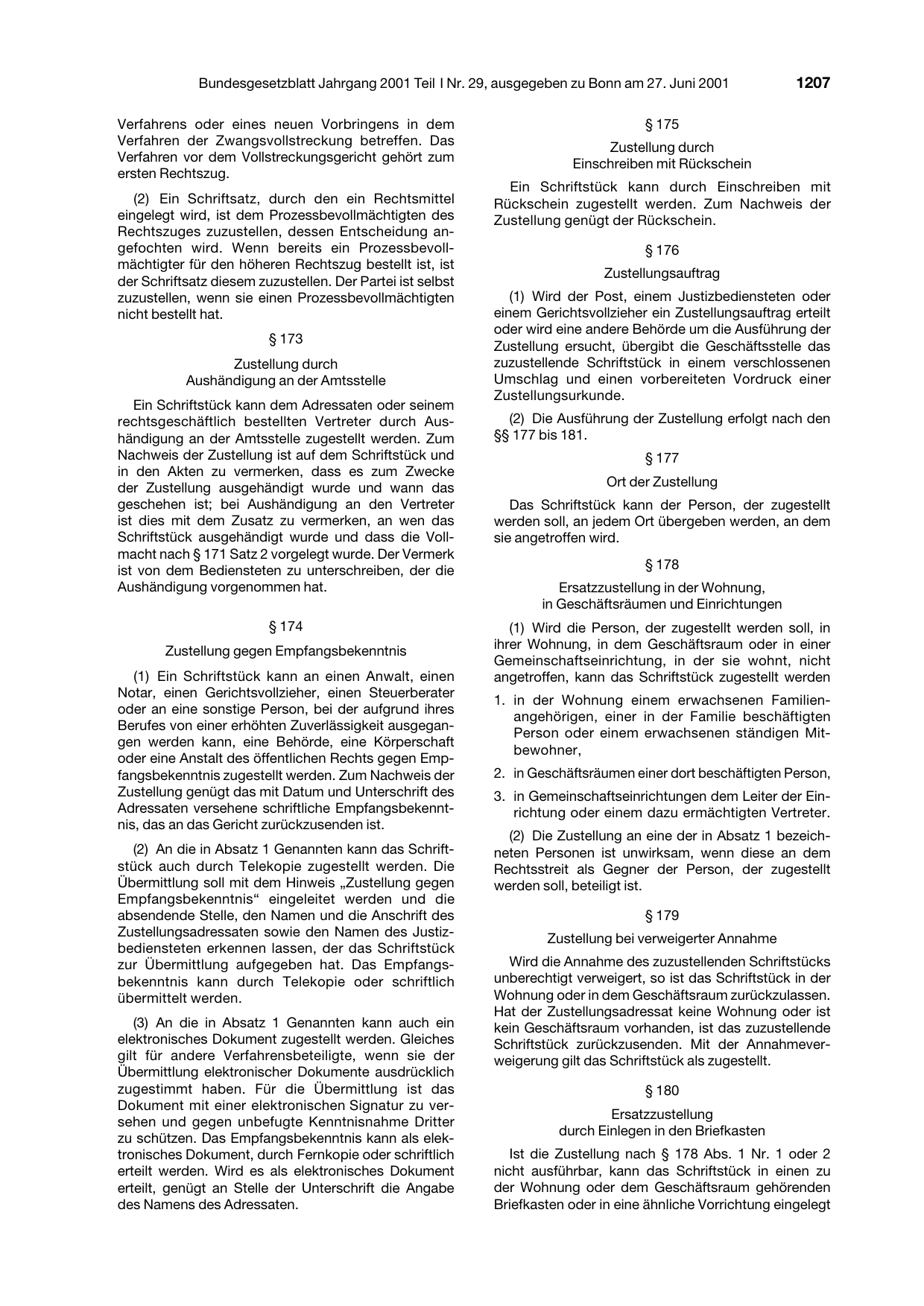 BGBl. 2001, Seite 1207 — Originalseite als Abbildung