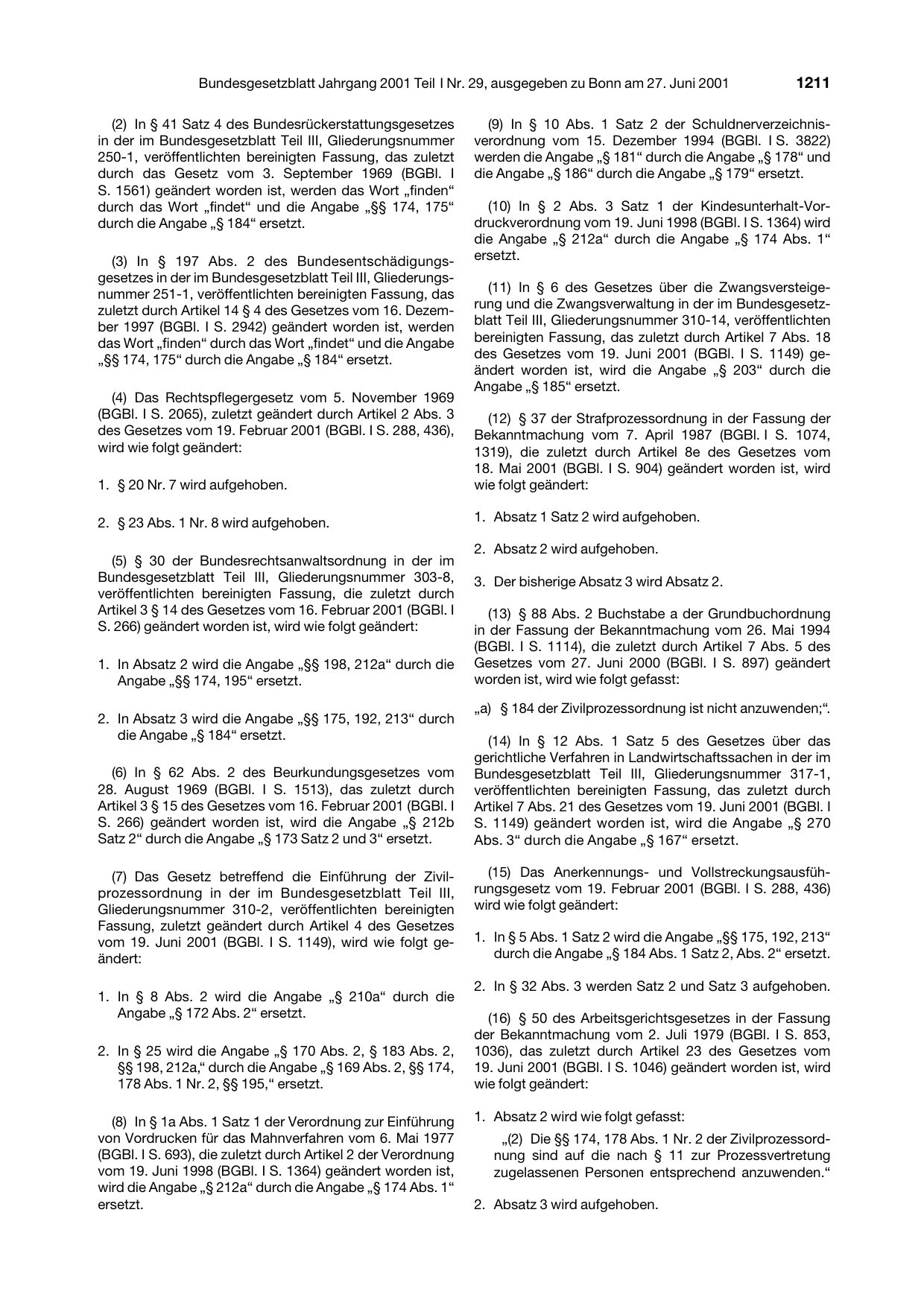 BGBl. 2001, Seite 1211 — Originalseite als Abbildung