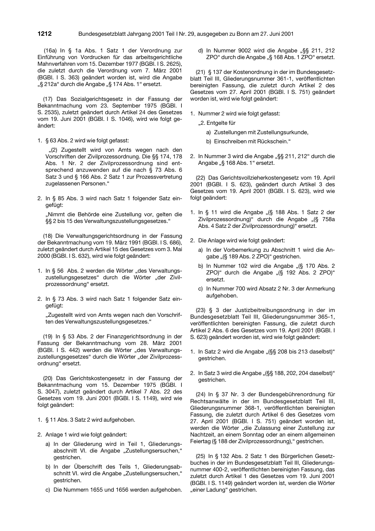 BGBl. 2001, Seite 1212 — Originalseite als Abbildung