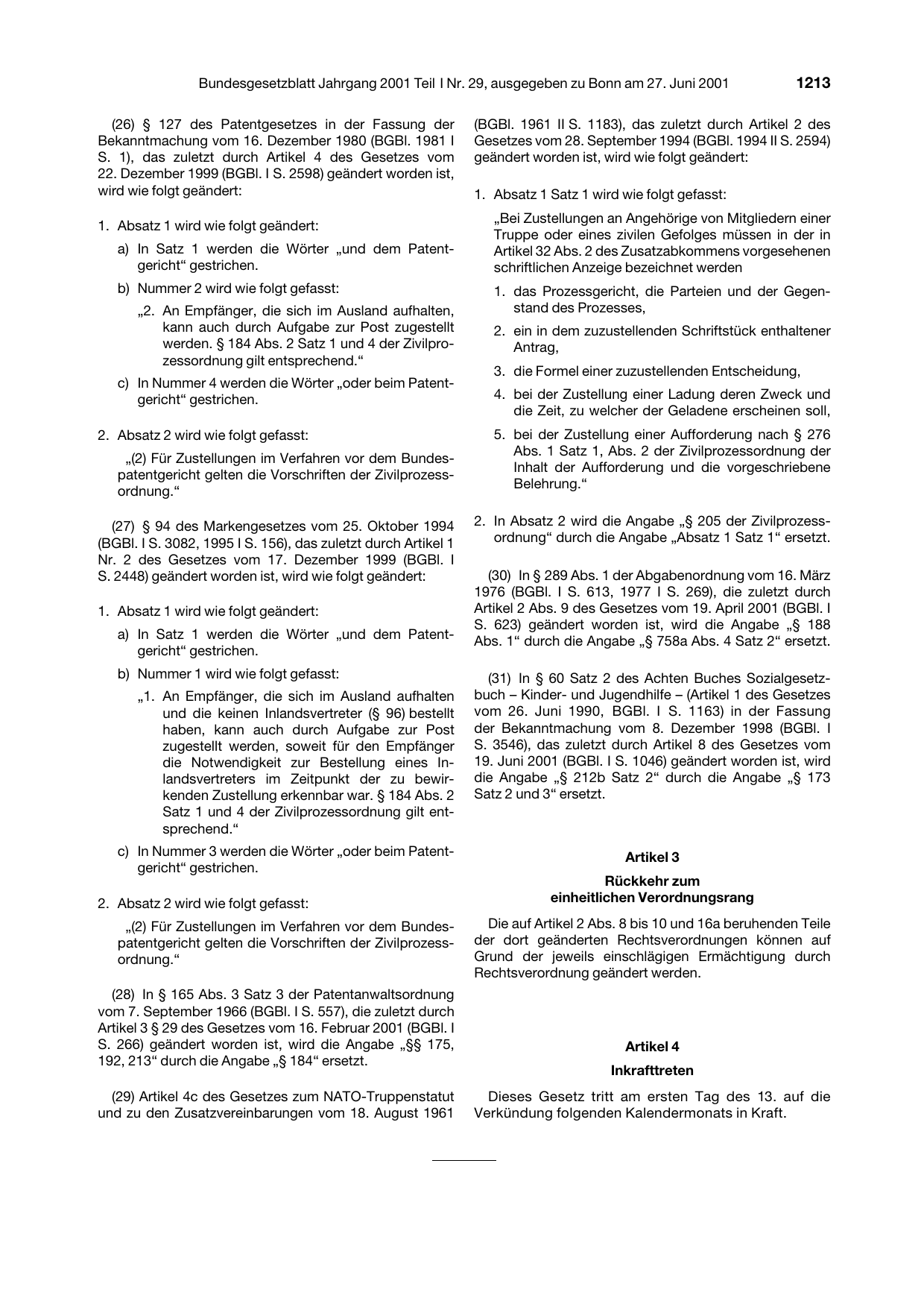 BGBl. 2001, Seite 1213 — Originalseite als Abbildung
