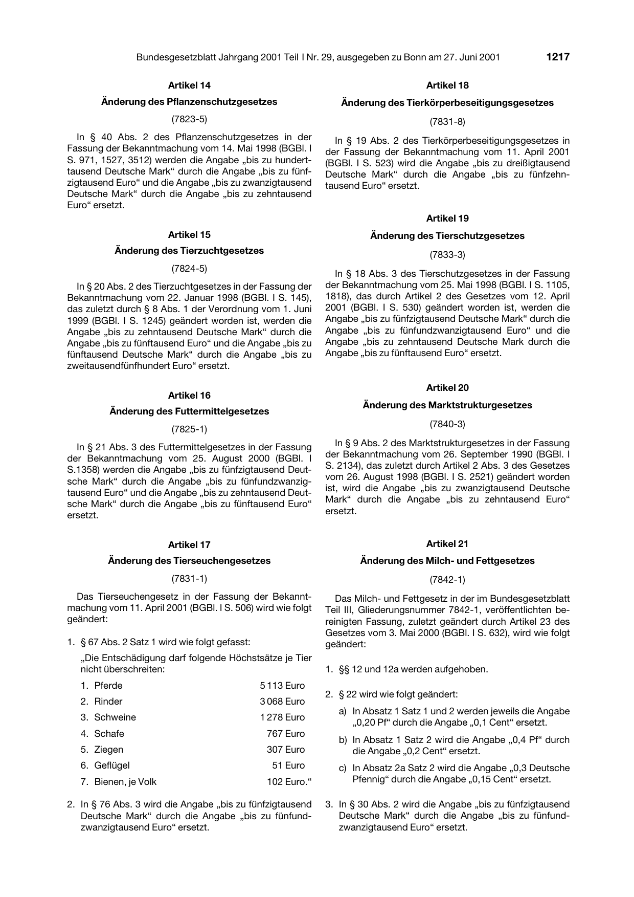 BGBl. 2001, Seite 1217 — Originalseite als Abbildung