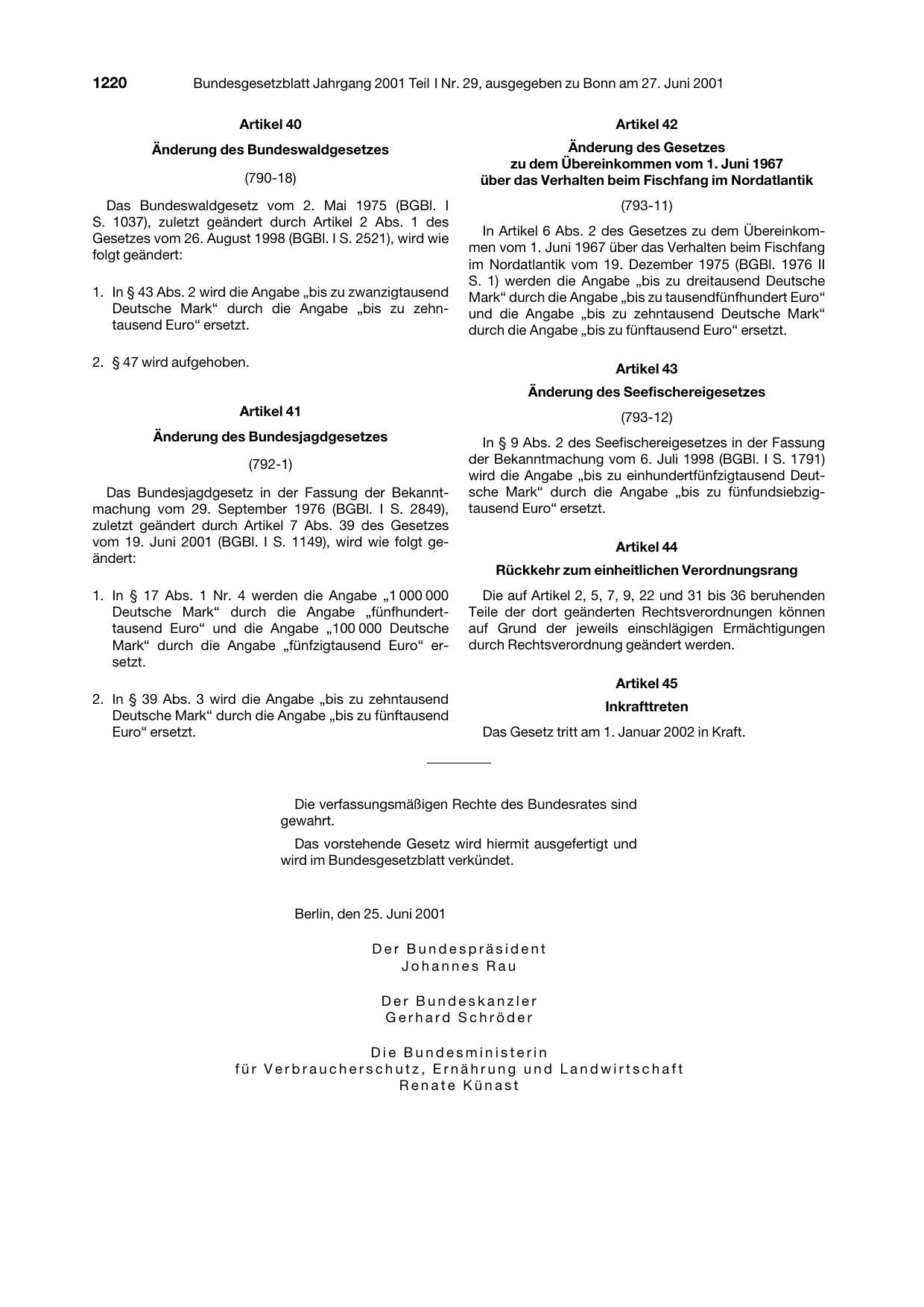BGBl. 2001, Seite 1220 — Originalseite als Abbildung