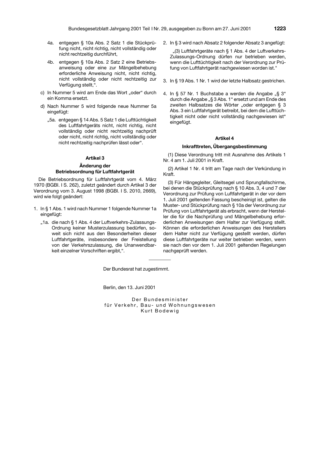 BGBl. 2001, Seite 1223 — Originalseite als Abbildung