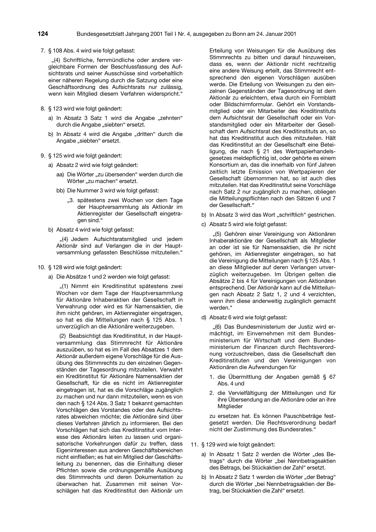 BGBl. 2001, Seite 124 — Originalseite als Abbildung