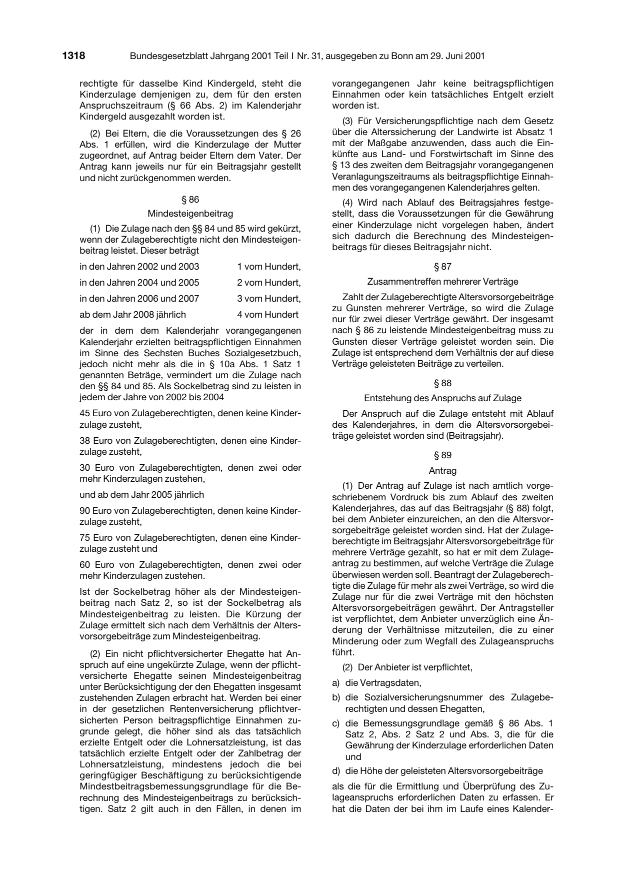 BGBl. 2001, Seite 1318 — Originalseite als Abbildung