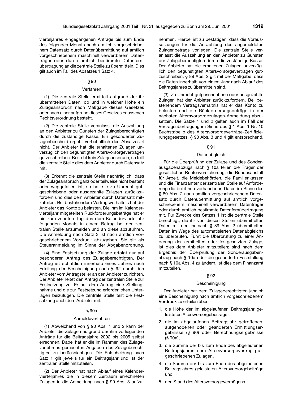 BGBl. 2001, Seite 1319 — Originalseite als Abbildung