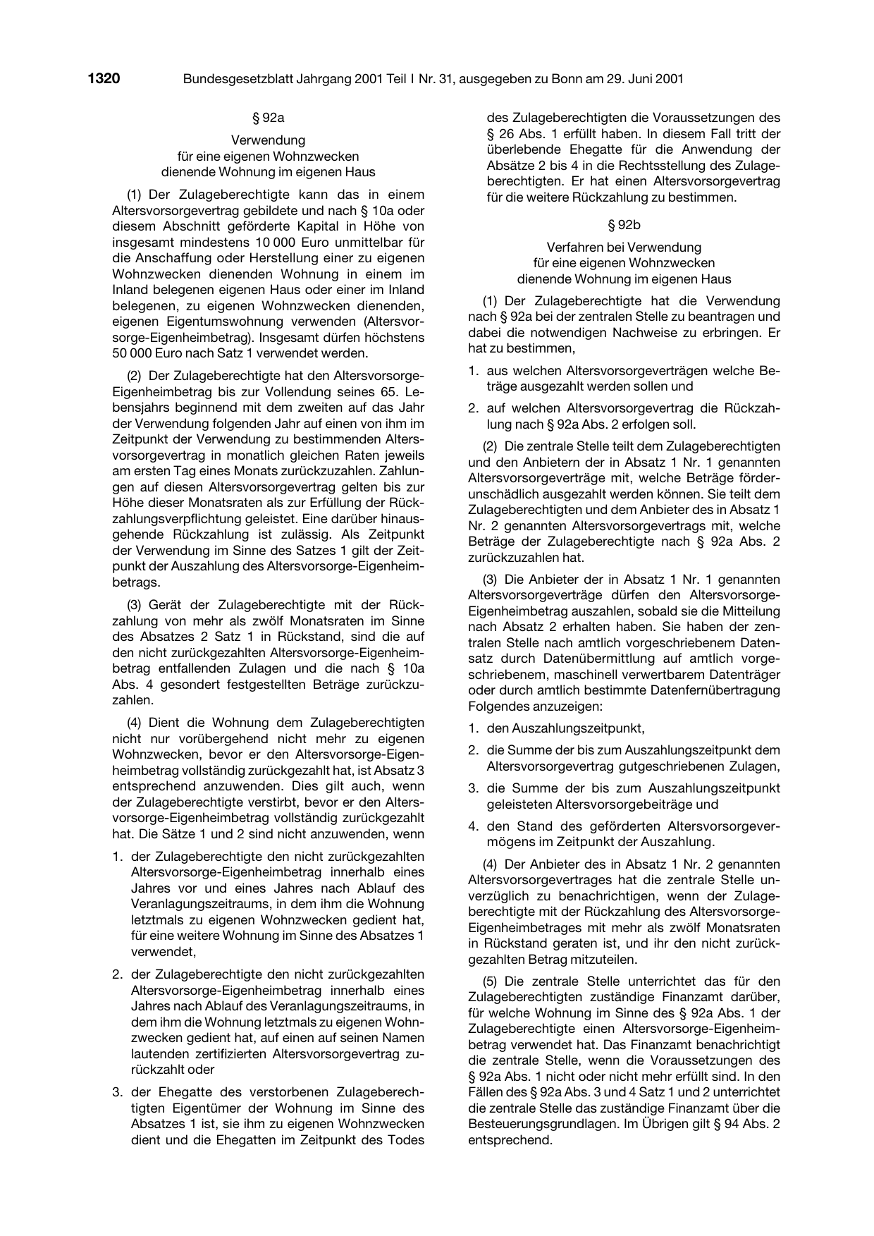 BGBl. 2001, Seite 1320 — Originalseite als Abbildung