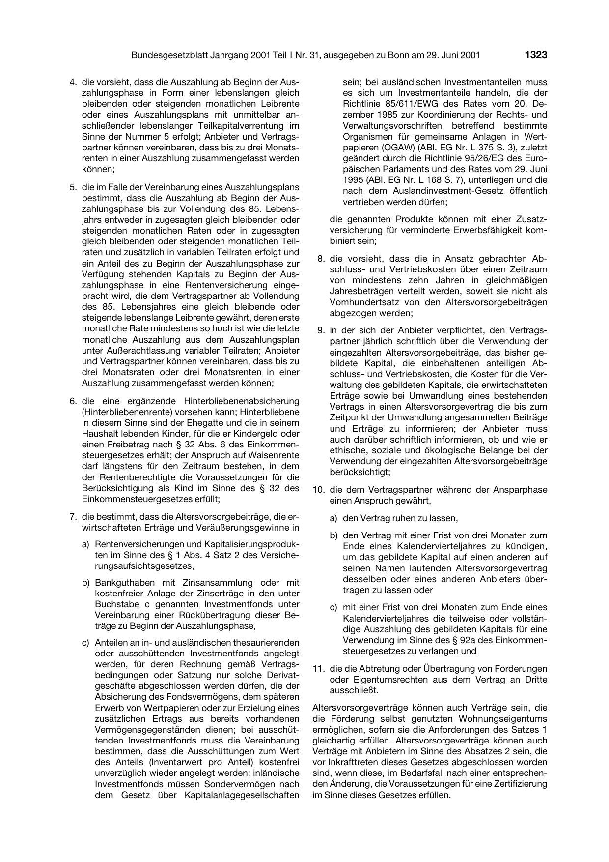 BGBl. 2001, Seite 1323 — Originalseite als Abbildung
