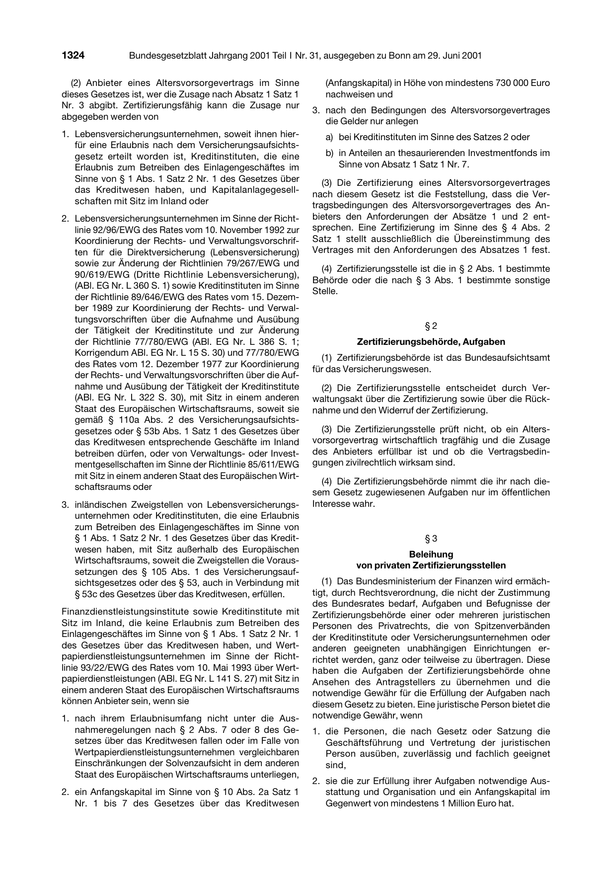 BGBl. 2001, Seite 1324 — Originalseite als Abbildung