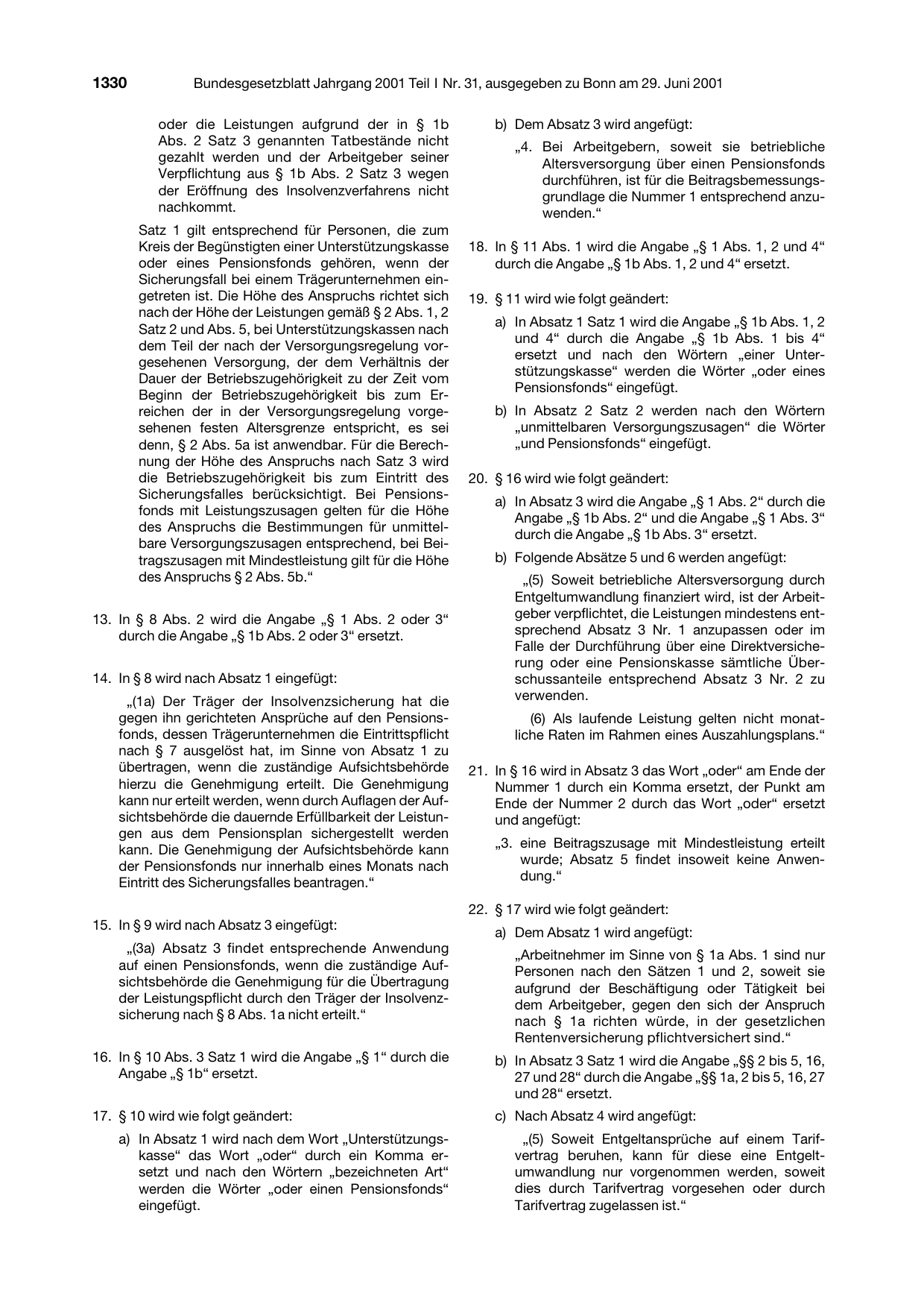 BGBl. 2001, Seite 1330 — Originalseite als Abbildung