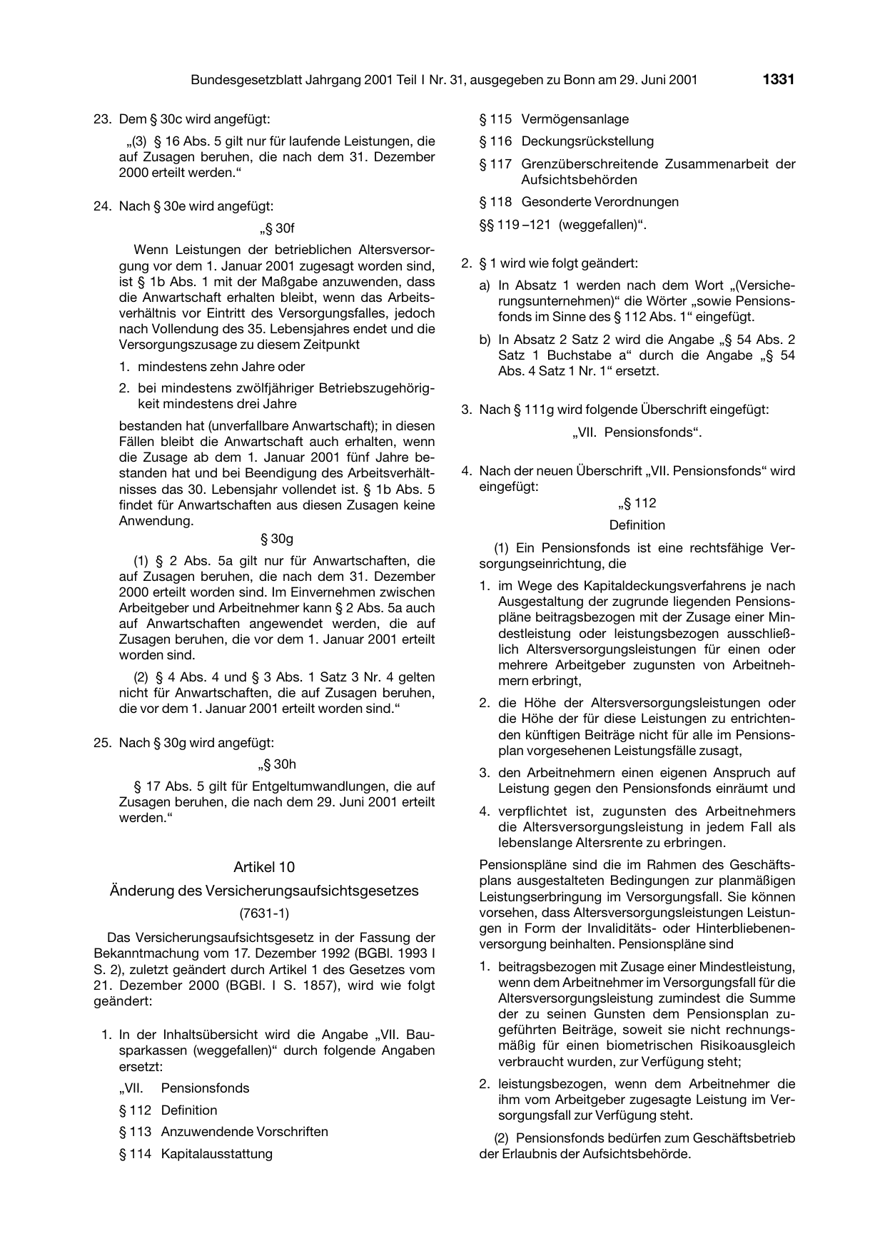 BGBl. 2001, Seite 1331 — Originalseite als Abbildung