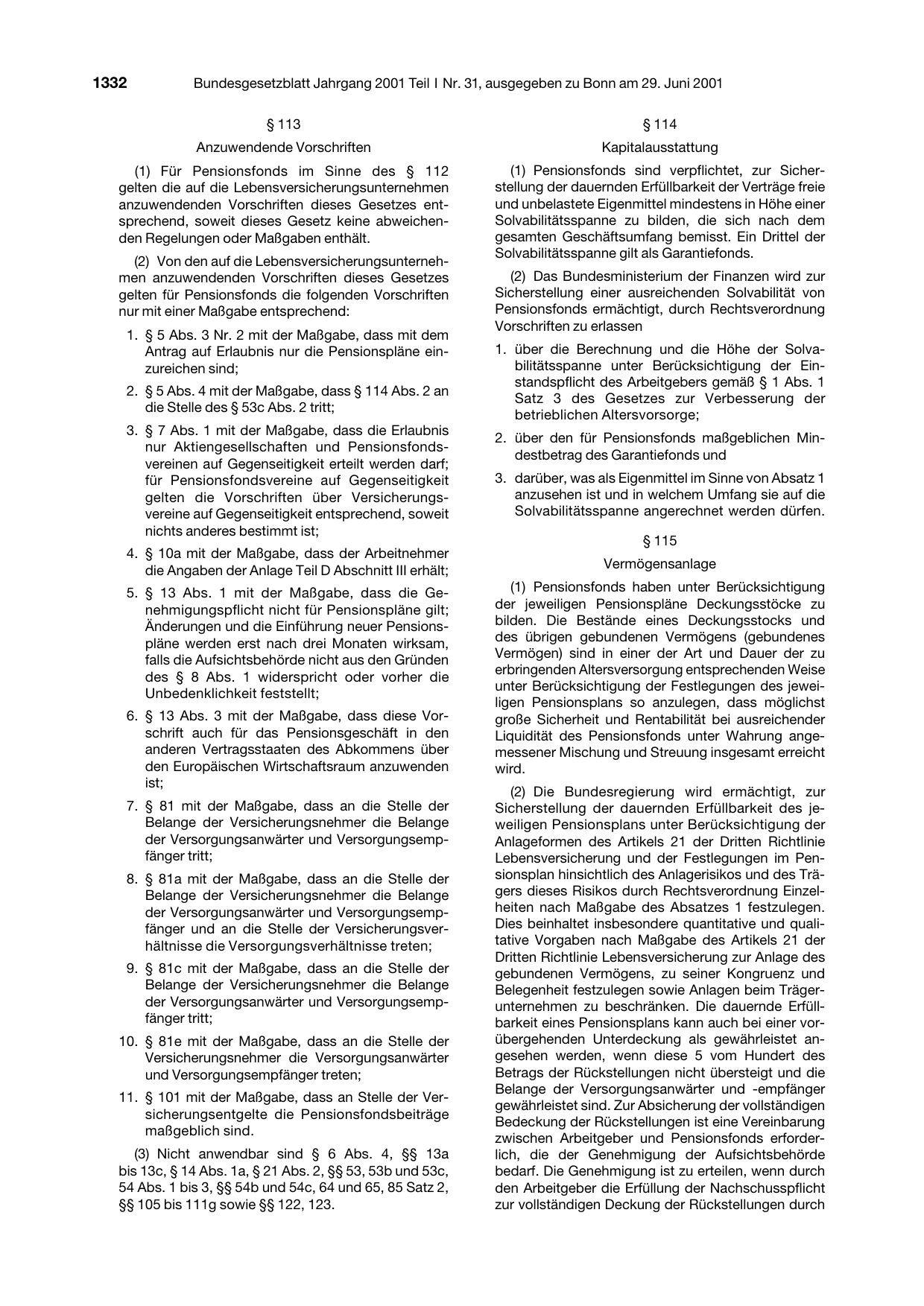 BGBl. 2001, Seite 1332 — Originalseite als Abbildung