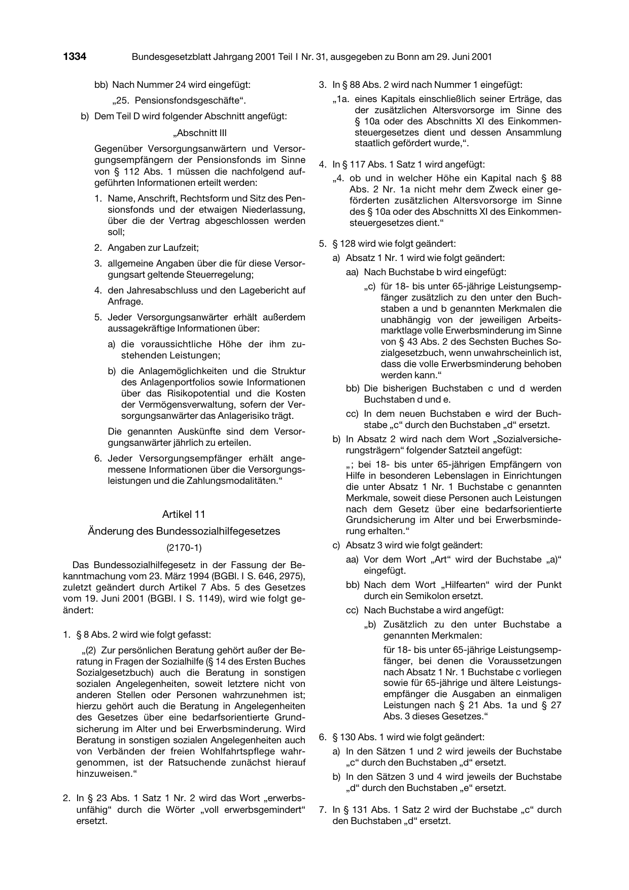 BGBl. 2001, Seite 1334 — Originalseite als Abbildung