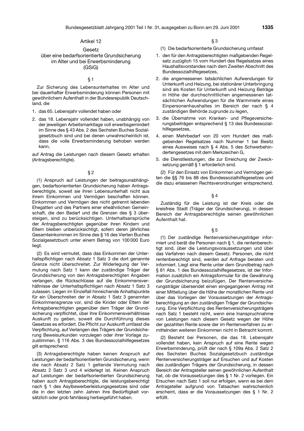BGBl. 2001, Seite 1335 — Originalseite als Abbildung