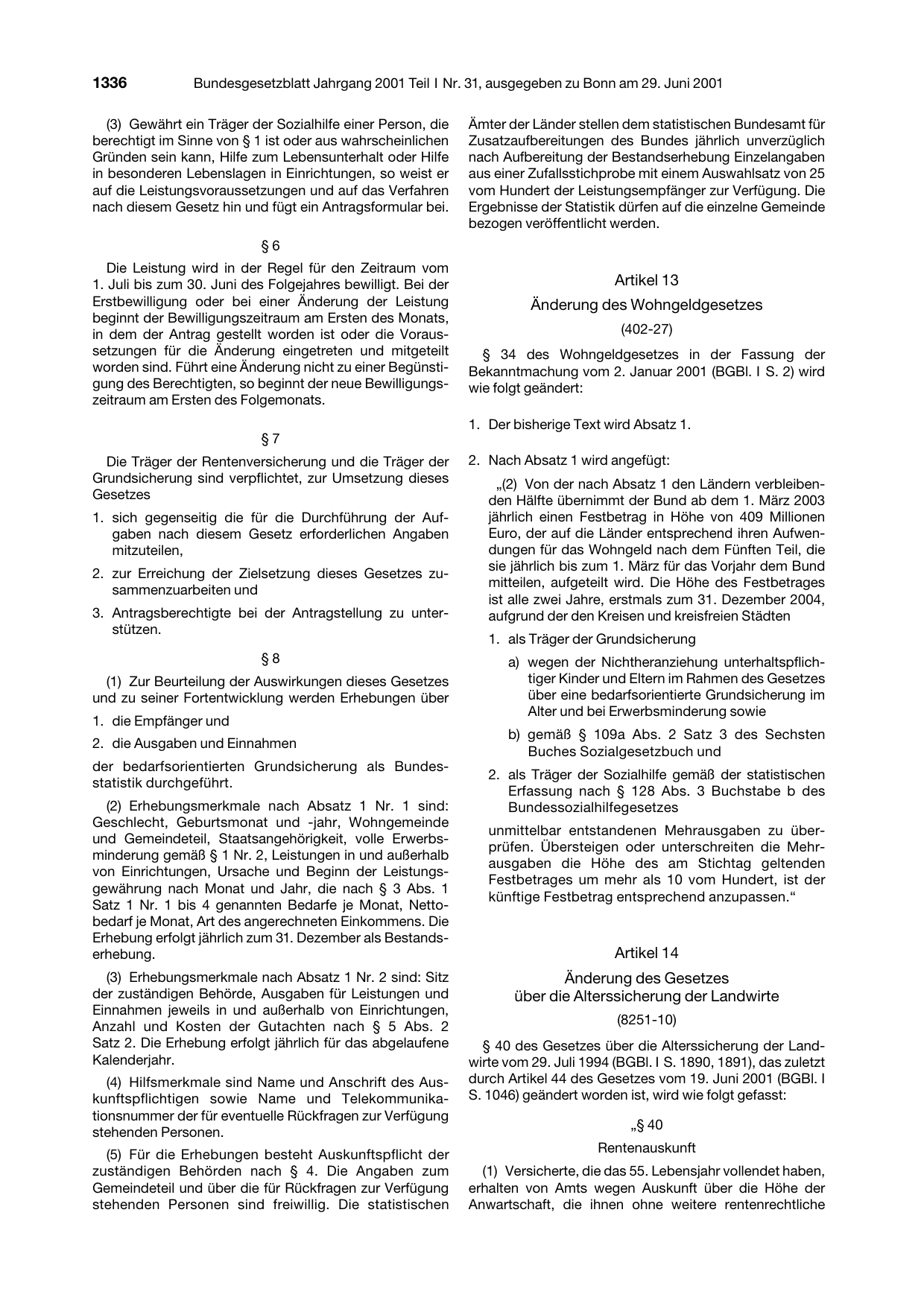 BGBl. 2001, Seite 1336 — Originalseite als Abbildung