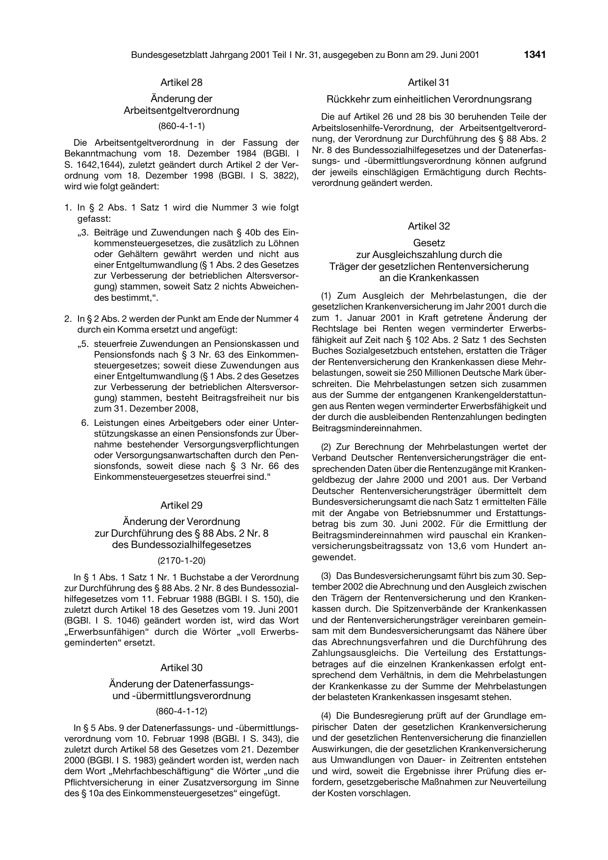 BGBl. 2001, Seite 1341 — Originalseite als Abbildung