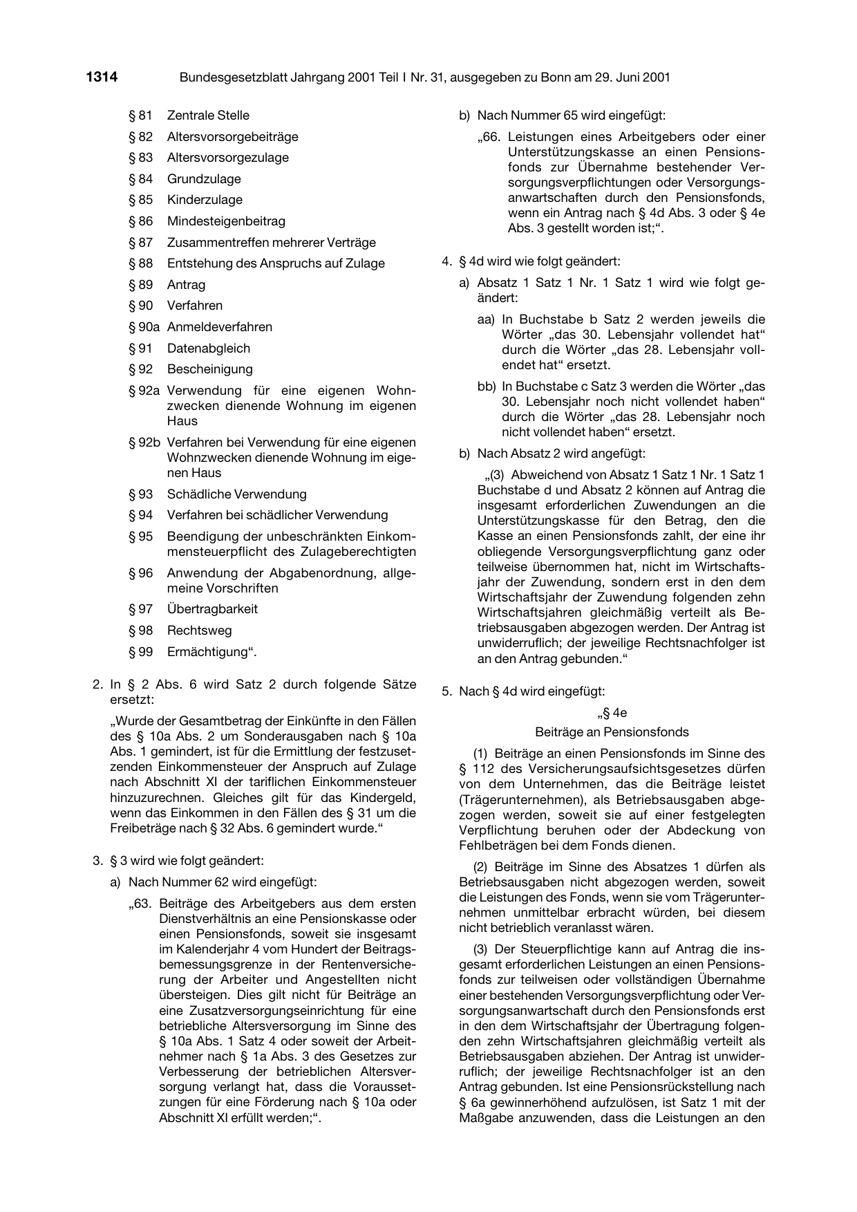 BGBl. 2001, Seite 1314 — Originalseite als Abbildung
