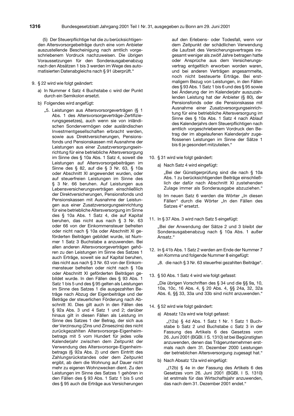 BGBl. 2001, Seite 1316 — Originalseite als Abbildung