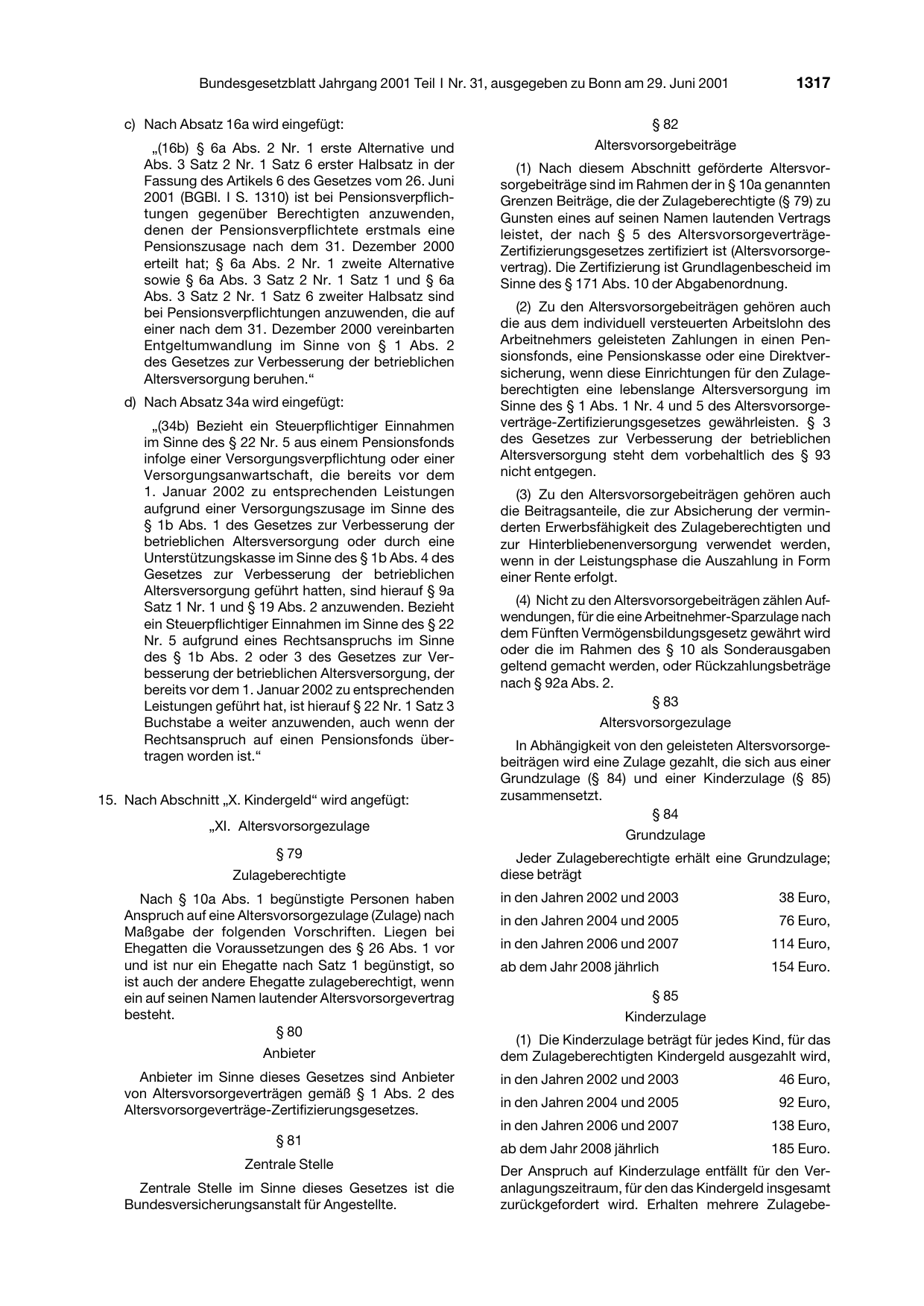 BGBl. 2001, Seite 1317 — Originalseite als Abbildung