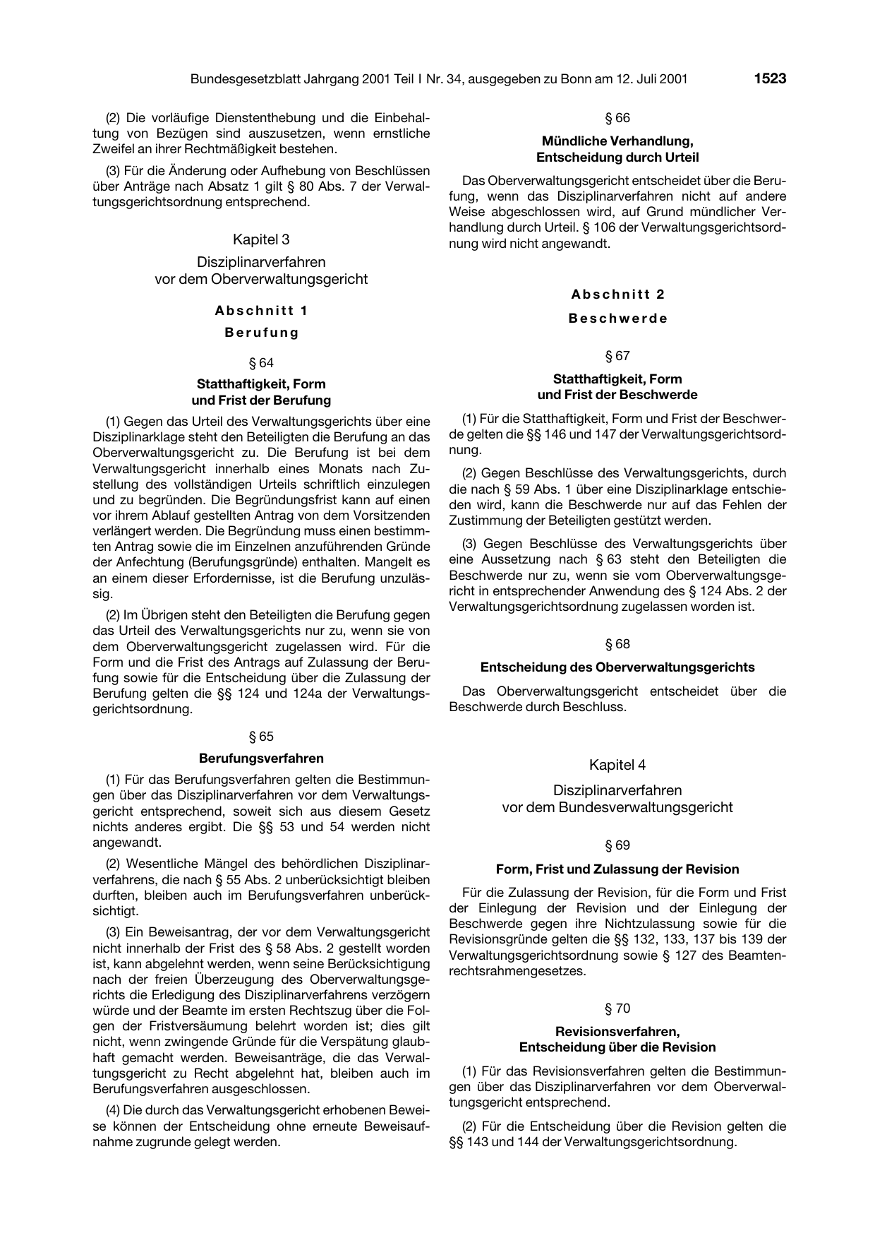 BGBl. 2001, Seite 1523 — Originalseite als Abbildung